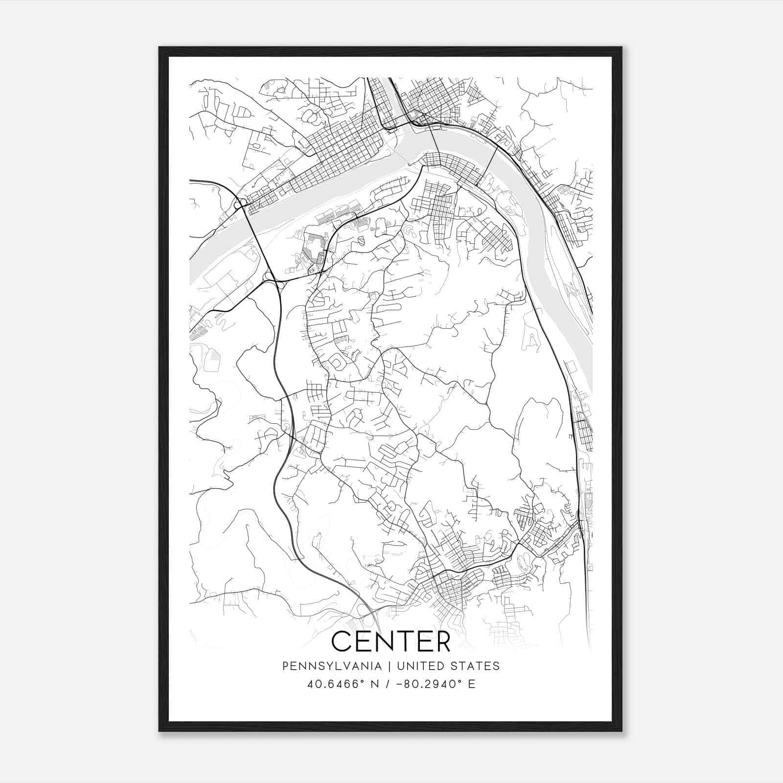 Center Pennsylvania Map Poster, Modern Home Decor Wall Art Print