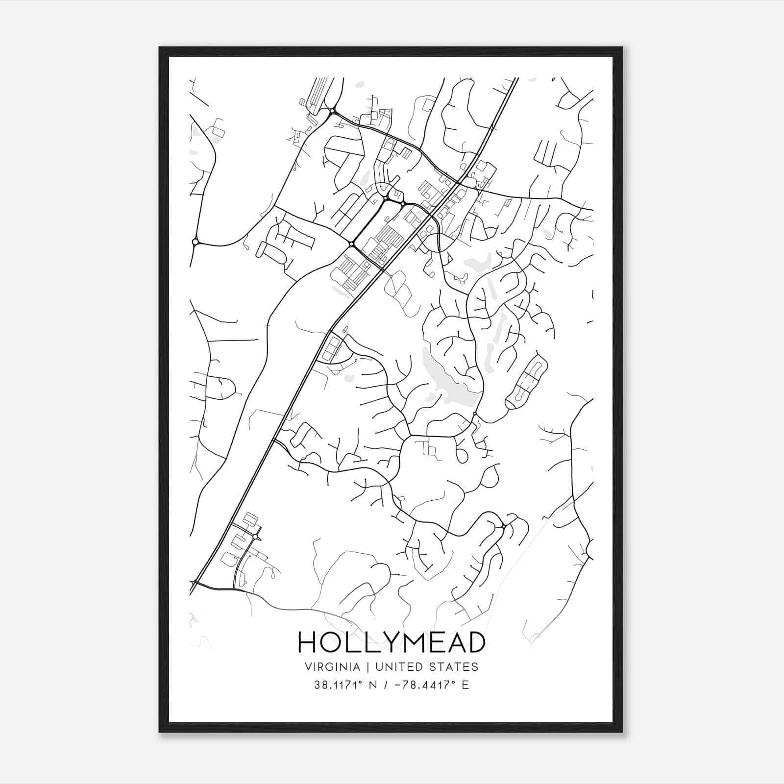 Hollymead Virginia Map Poster, Modern Home Decor Wall Art Print