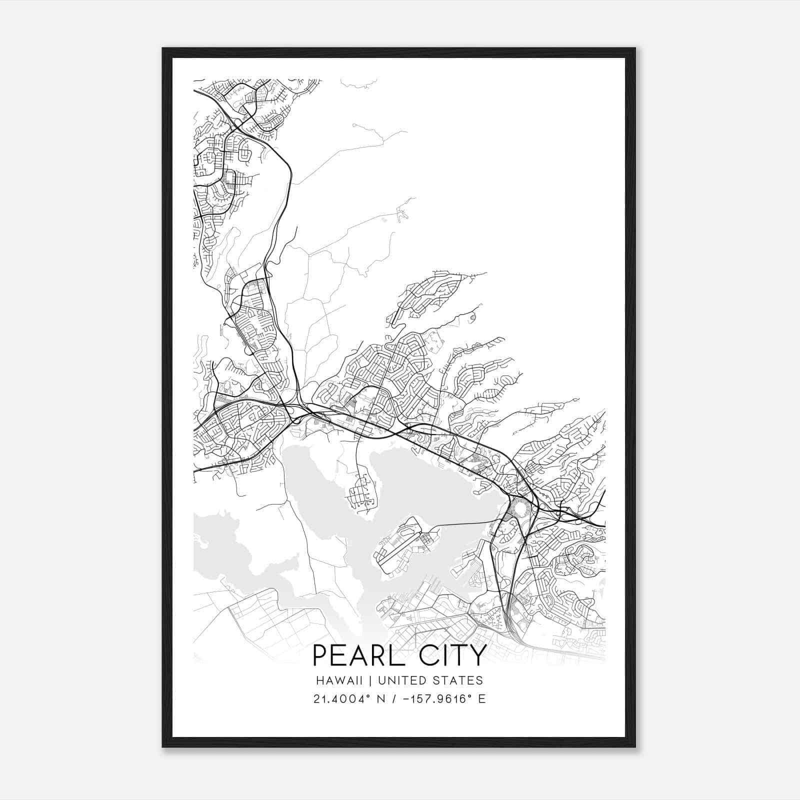 Pearl City Hawaii Map Poster, Modern Home Decor Wall Art Print Custom Maps & Posters