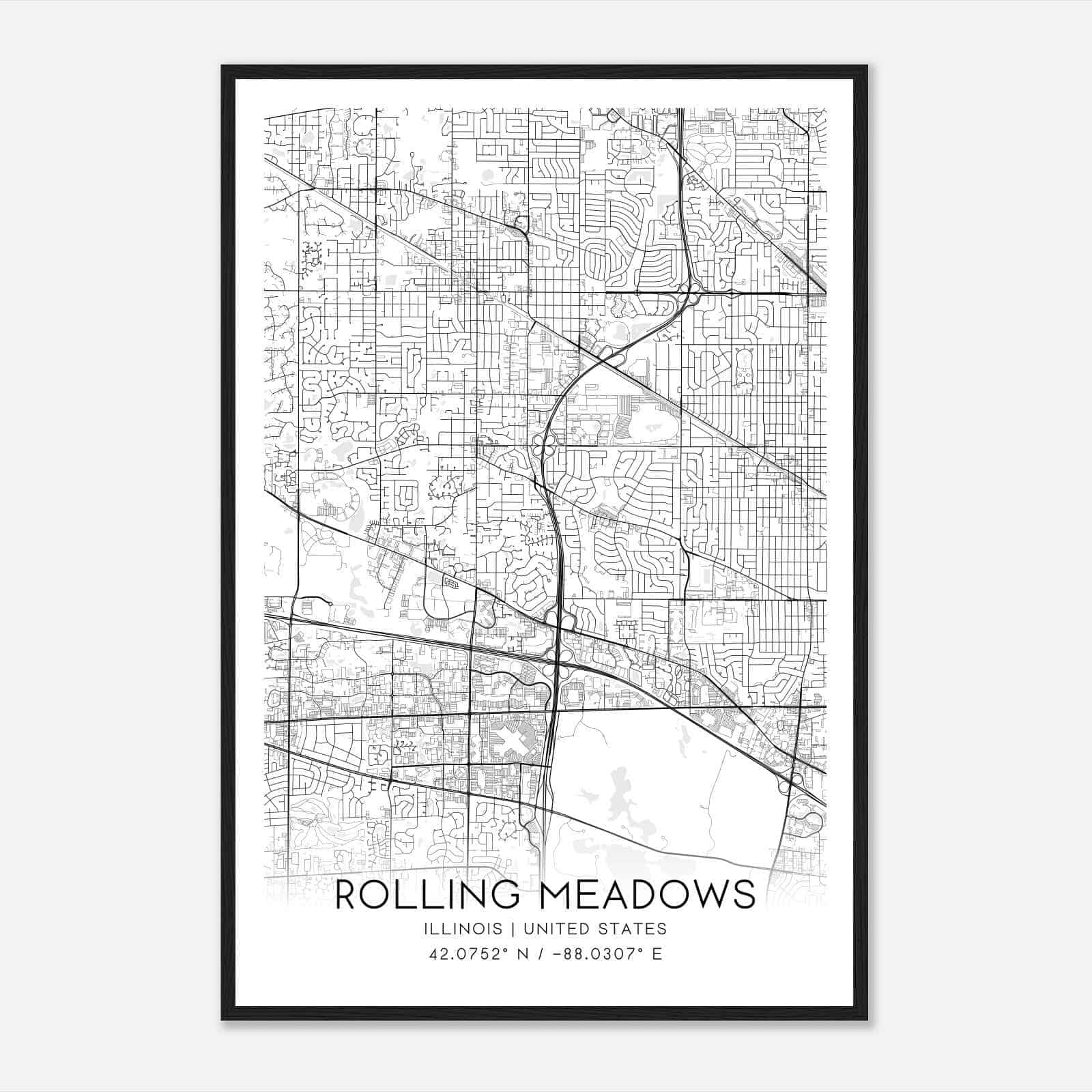 Rolling Meadows Illinois Map Poster, Modern Home Decor Wall Art Print