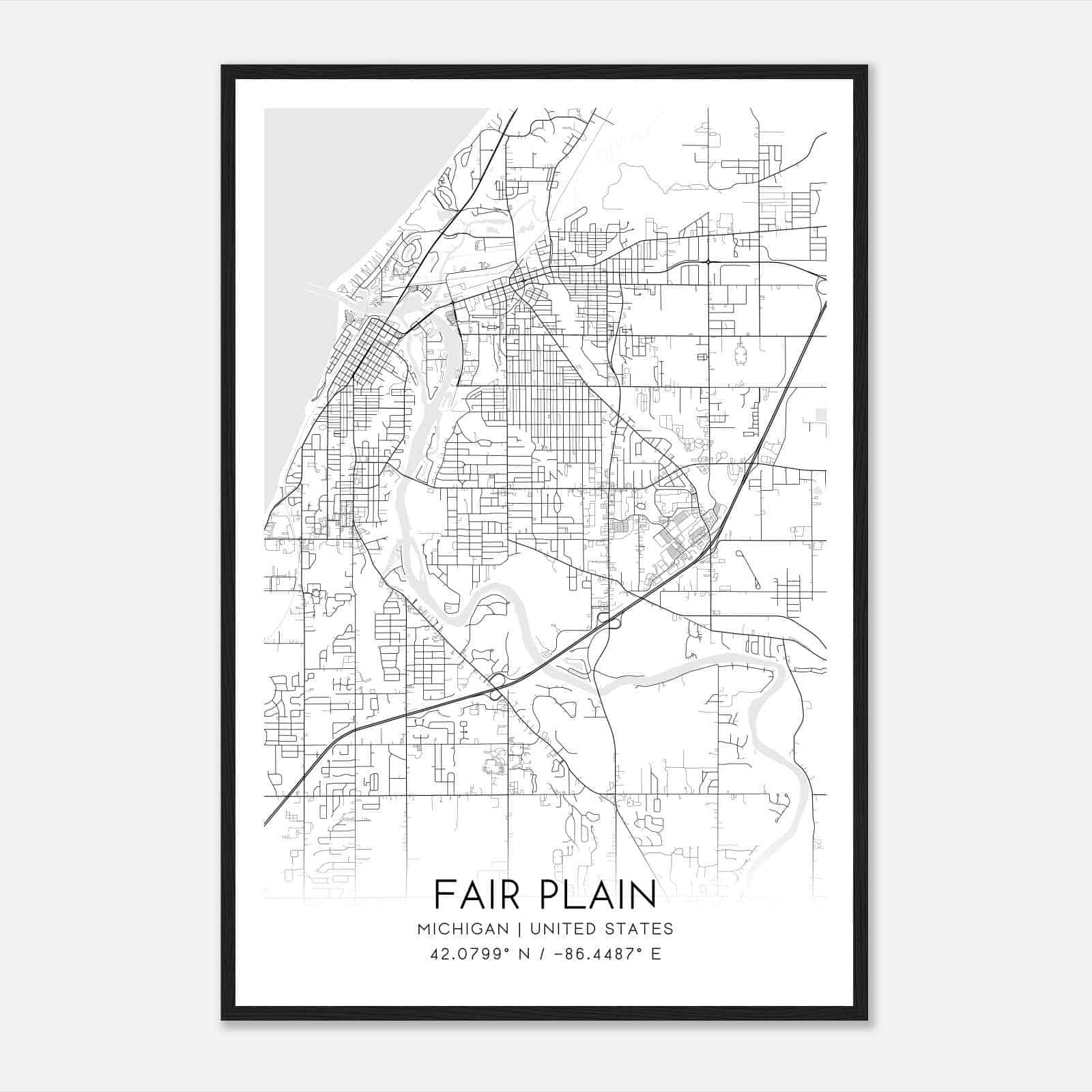 Fair Plain Michigan Map Poster, Modern Home Decor Wall Art Print