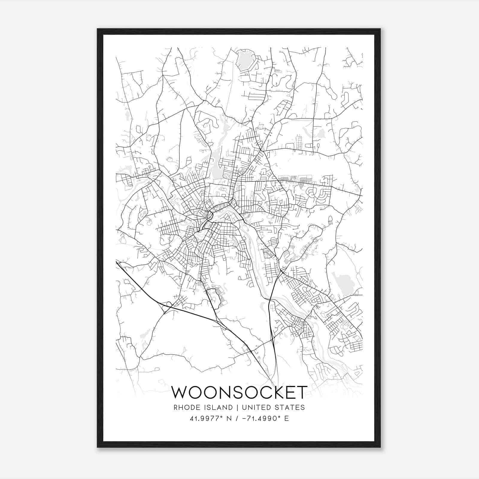 Woonsocket Rhode Island Map Poster, Modern Home Decor Wall Art Print