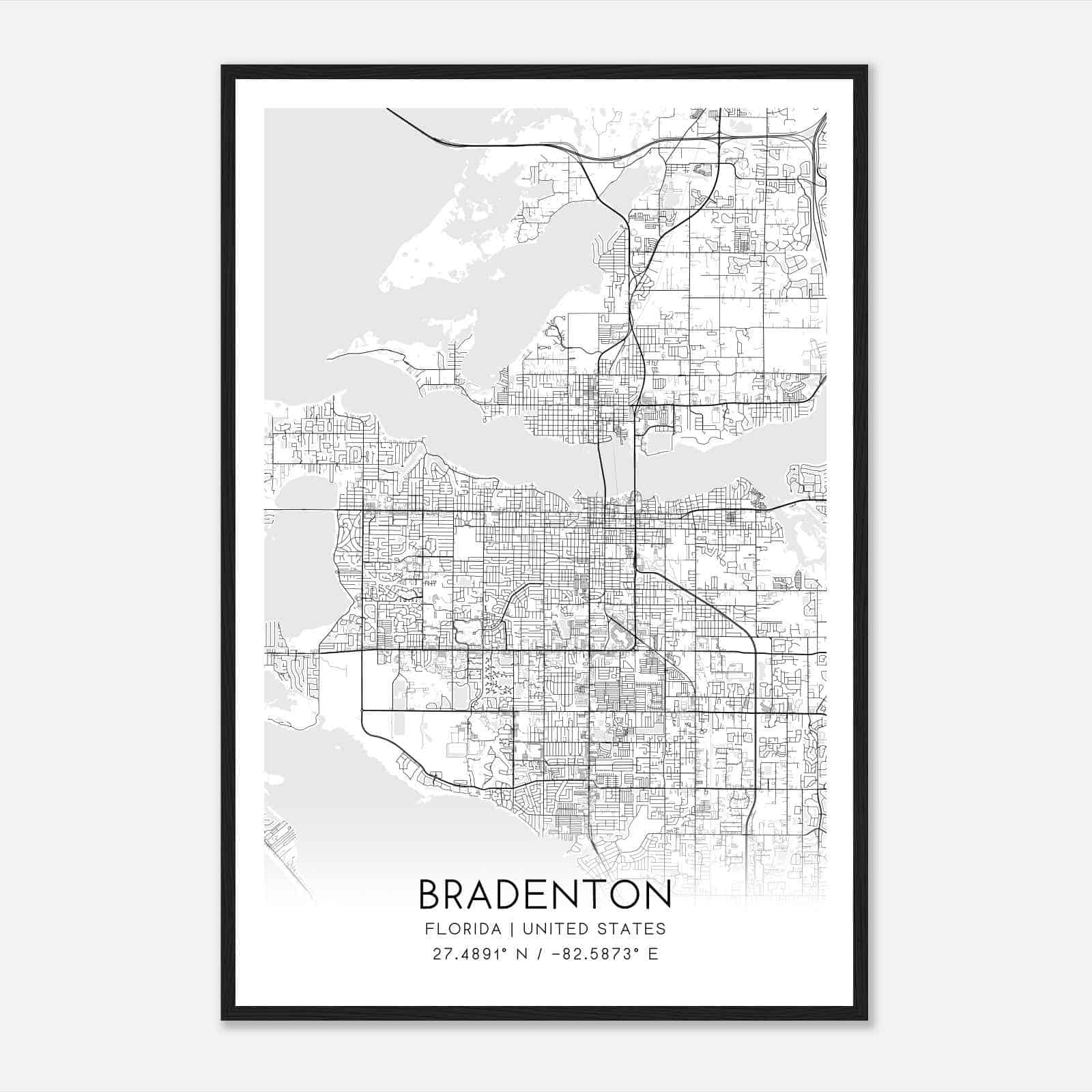 Bradenton Florida Map Poster, Modern Home Decor Wall Art Print