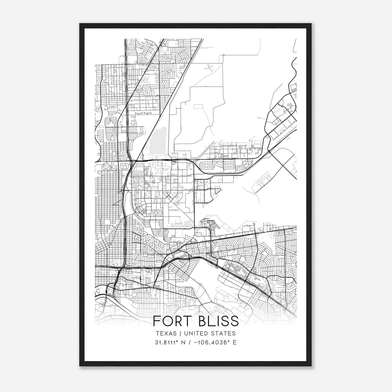 Fort Bliss Texas Map Poster, Modern Home Decor Wall Art Print