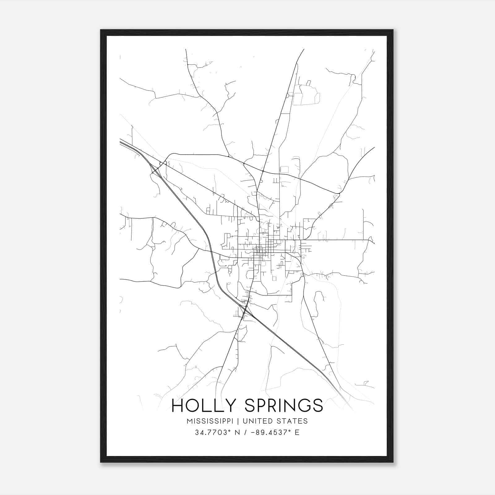 Holly Springs Mississippi Map Poster, Modern Home Decor Wall Art Print