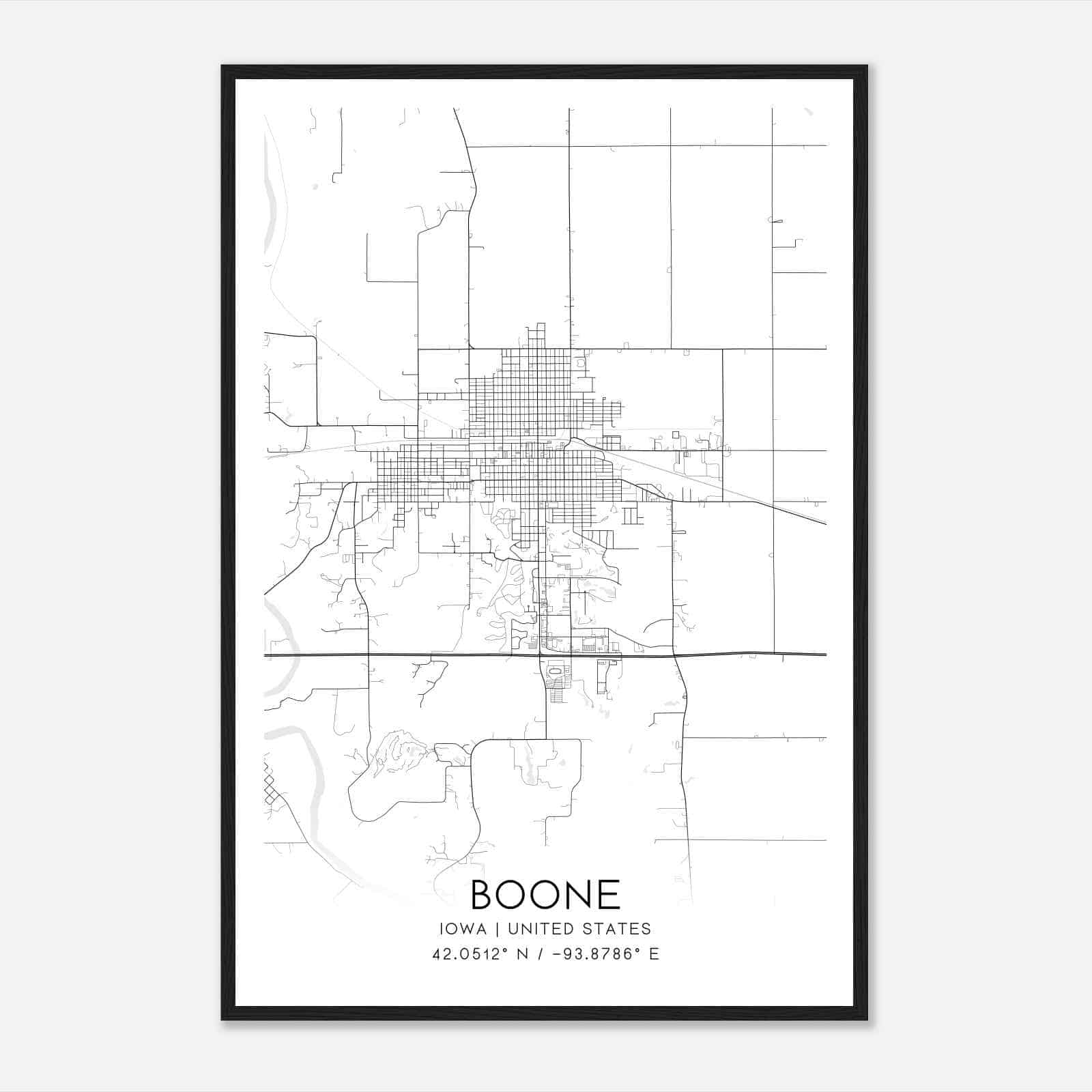Boone Iowa Map Poster, Modern Home Decor Wall Art Print