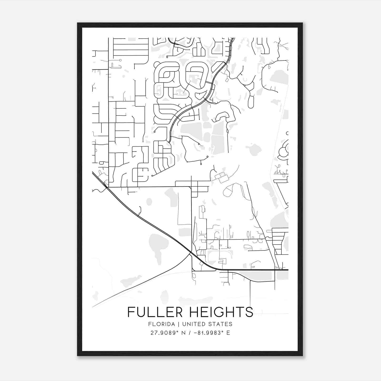 Fuller Heights Florida Map Poster, Modern Home Decor Wall Art Print