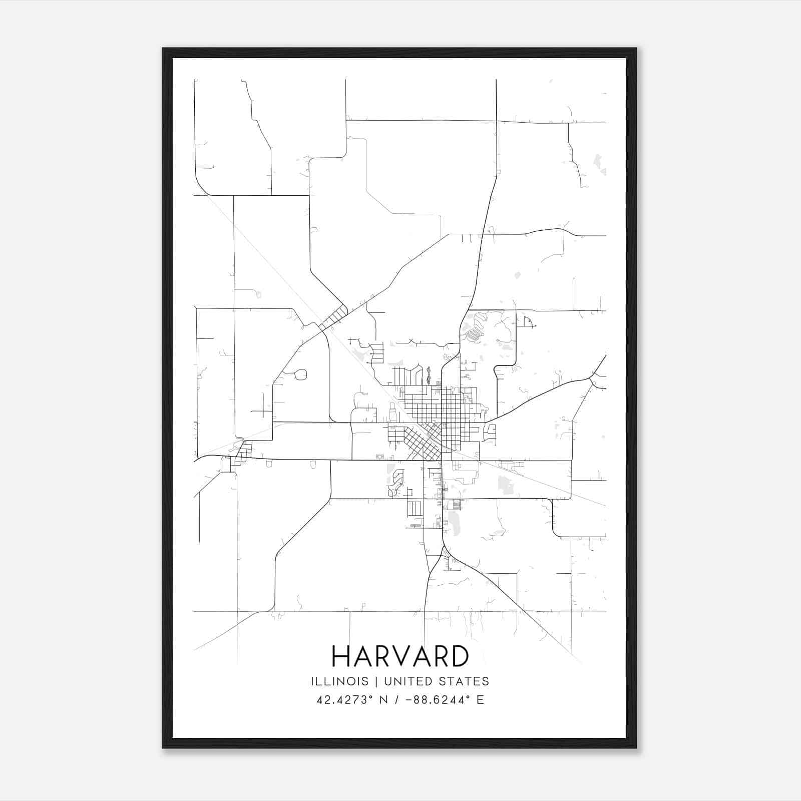 Harvard Illinois Map Poster, Modern Home Decor Wall Art Print