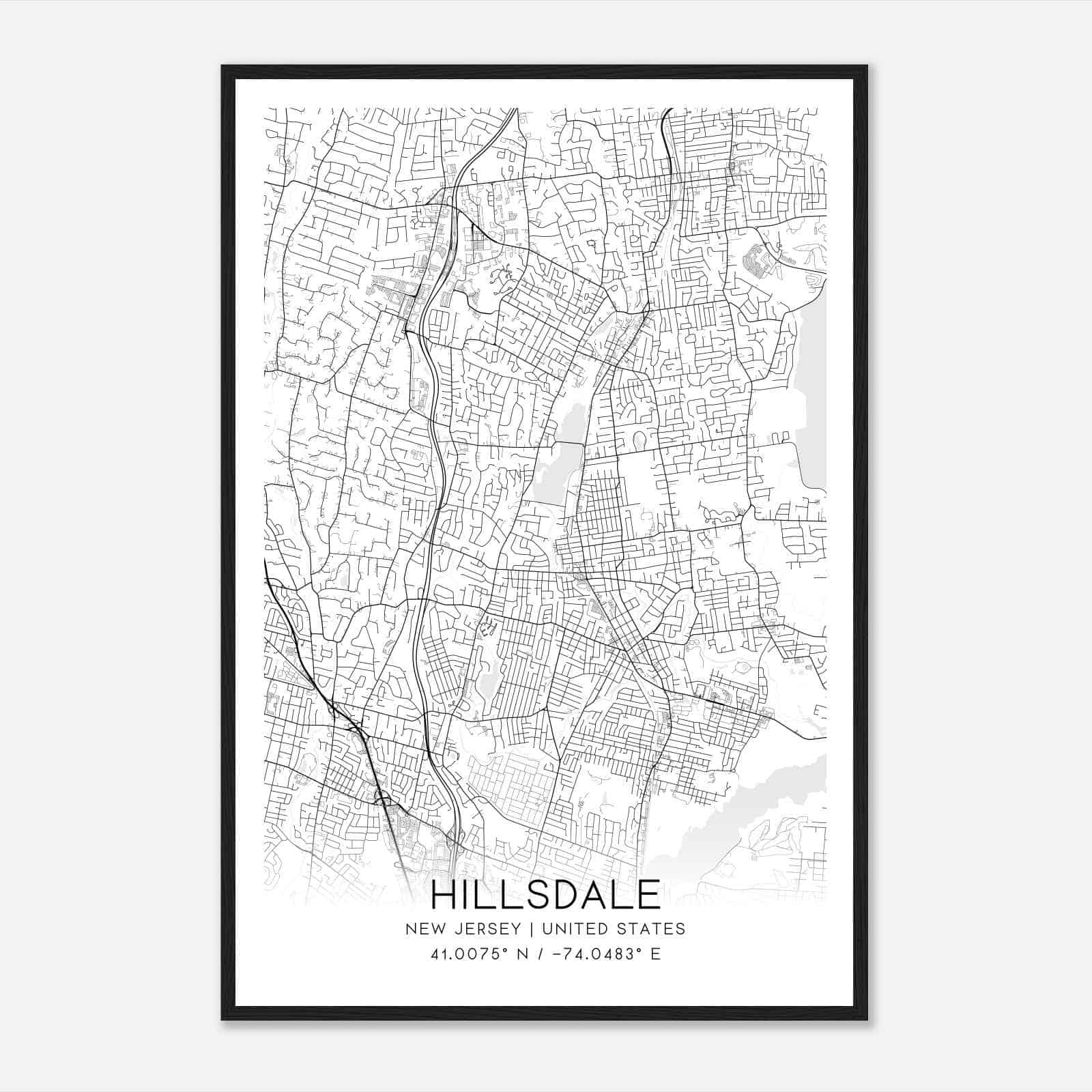 Hillsdale New Jersey Map Poster, Modern Home Decor Wall Art Print