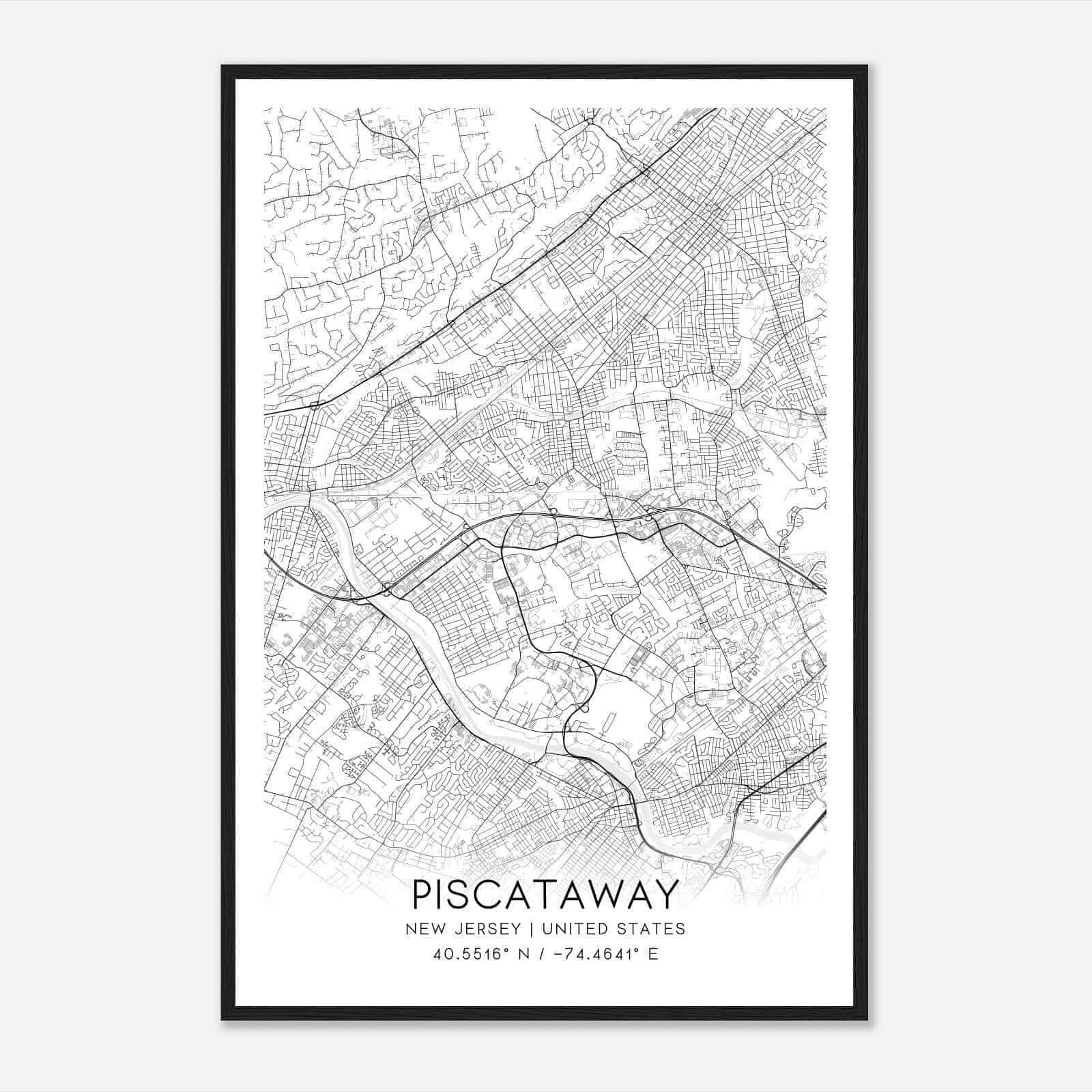 Piscataway New Jersey Map Poster, Modern Home Decor Wall Art Print