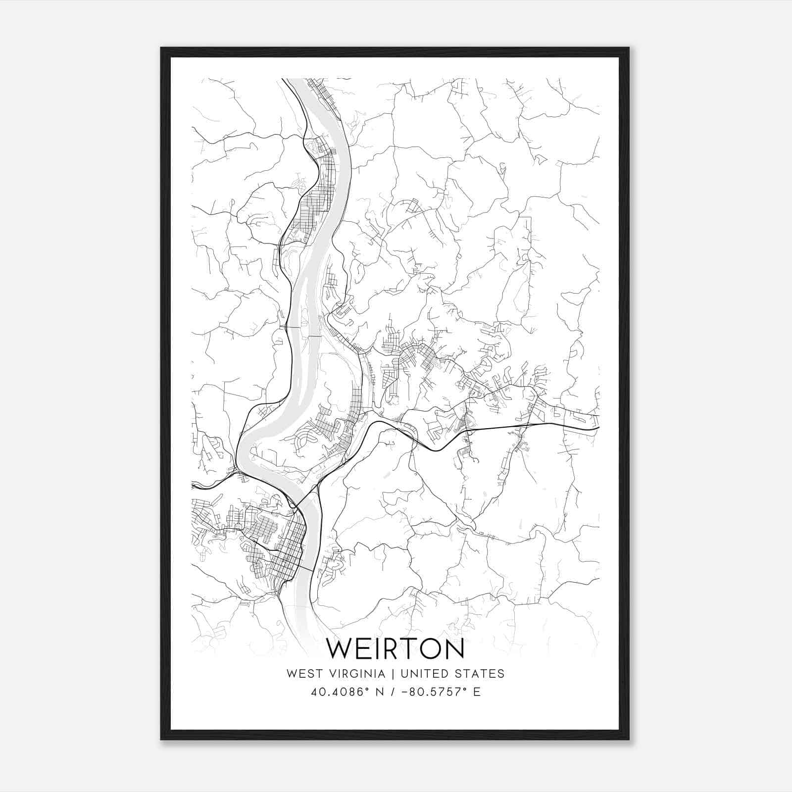Weirton West Virginia Map Poster, Modern Home Decor Wall Art Print