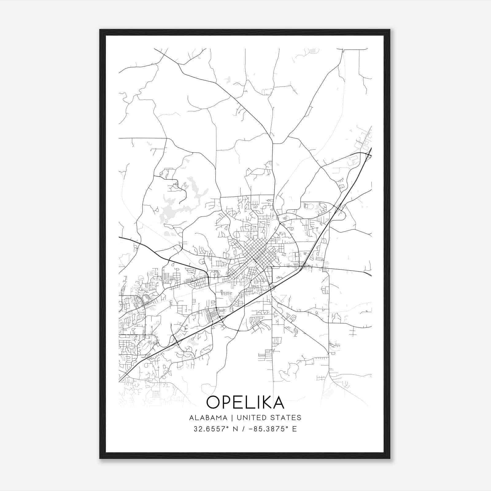 Opelika Alabama Map Poster, Modern Home Decor Wall Art Print