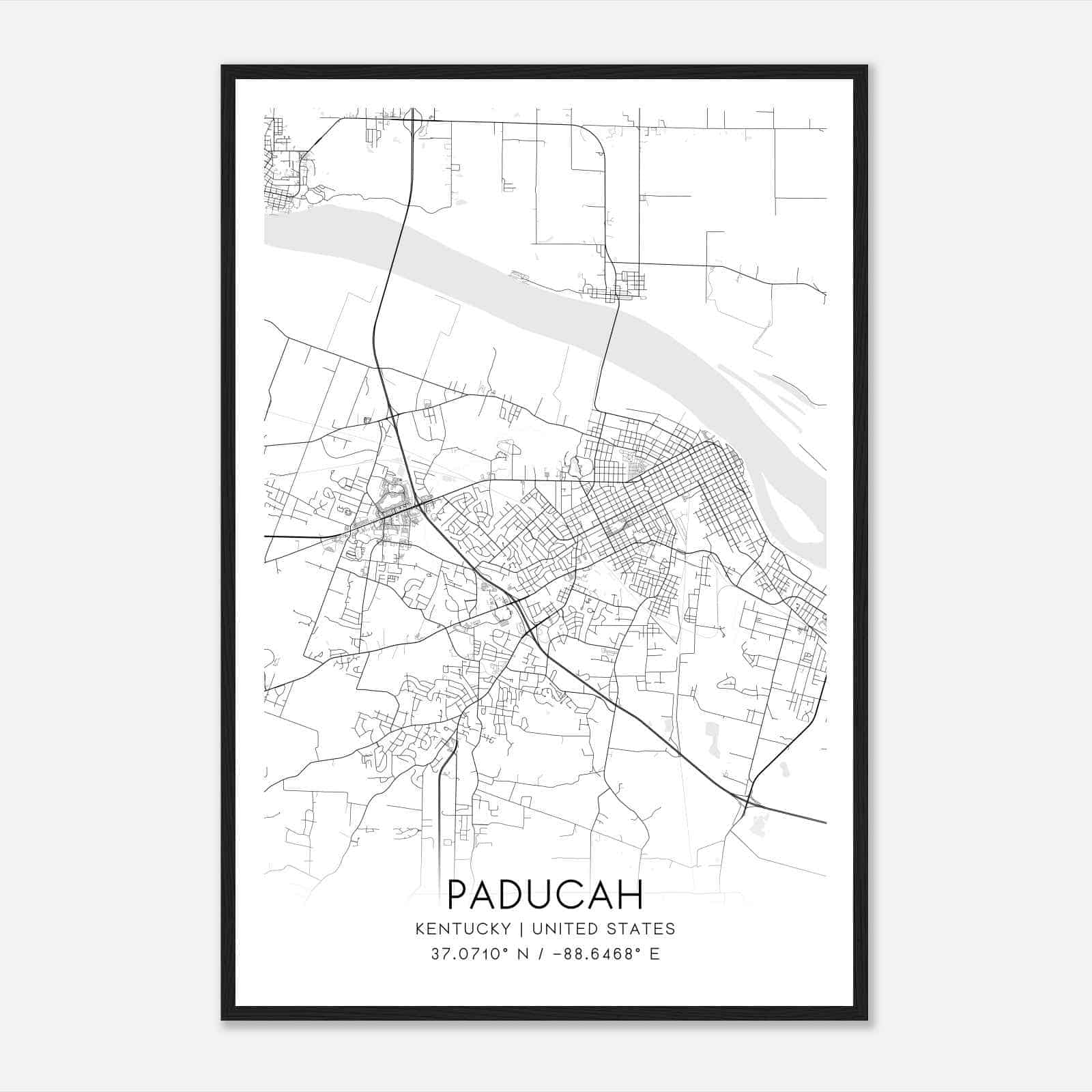 Paducah Kentucky Map Poster, Modern Home Decor Wall Art Print