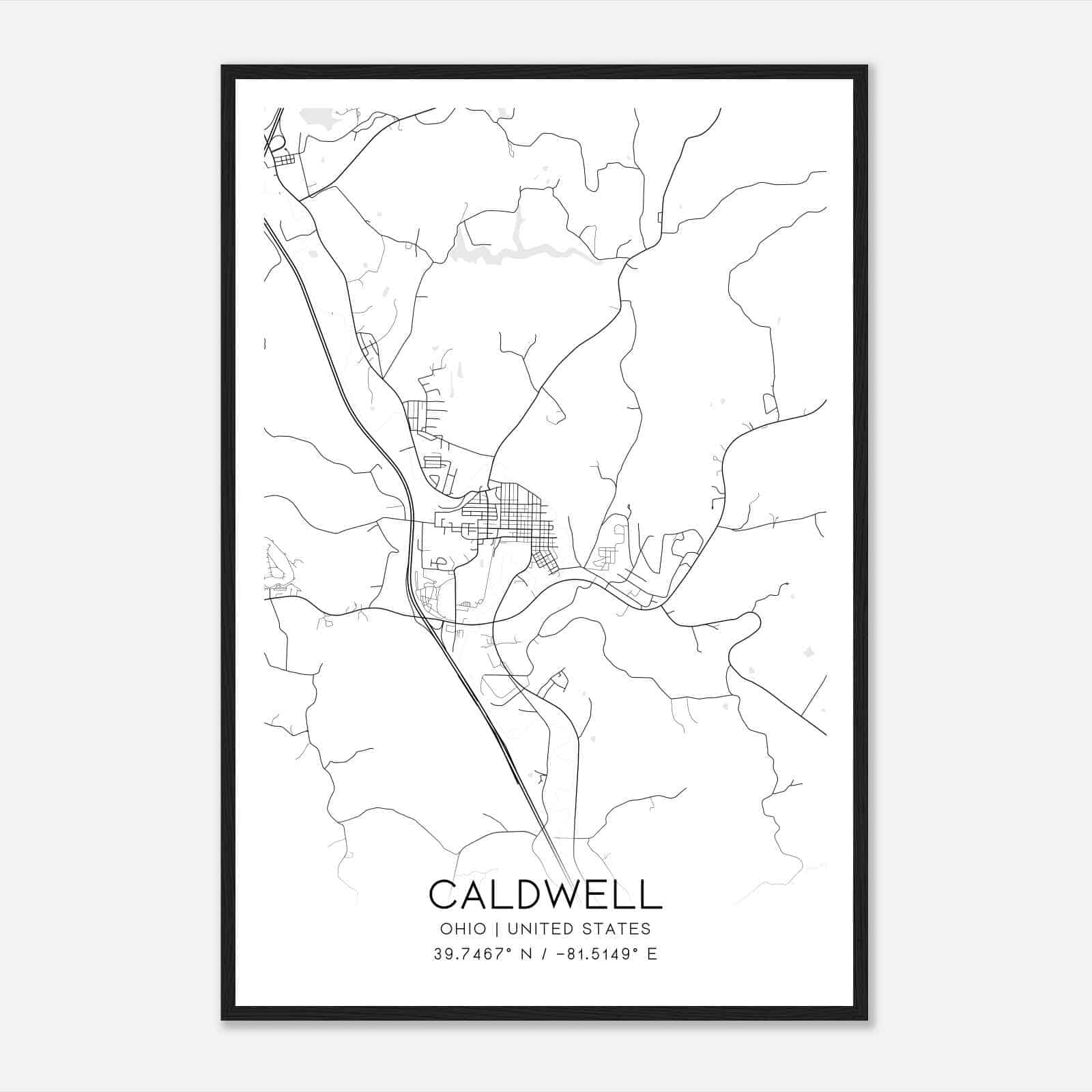 Caldwell Ohio Map Poster, Modern Home Decor Wall Art Print