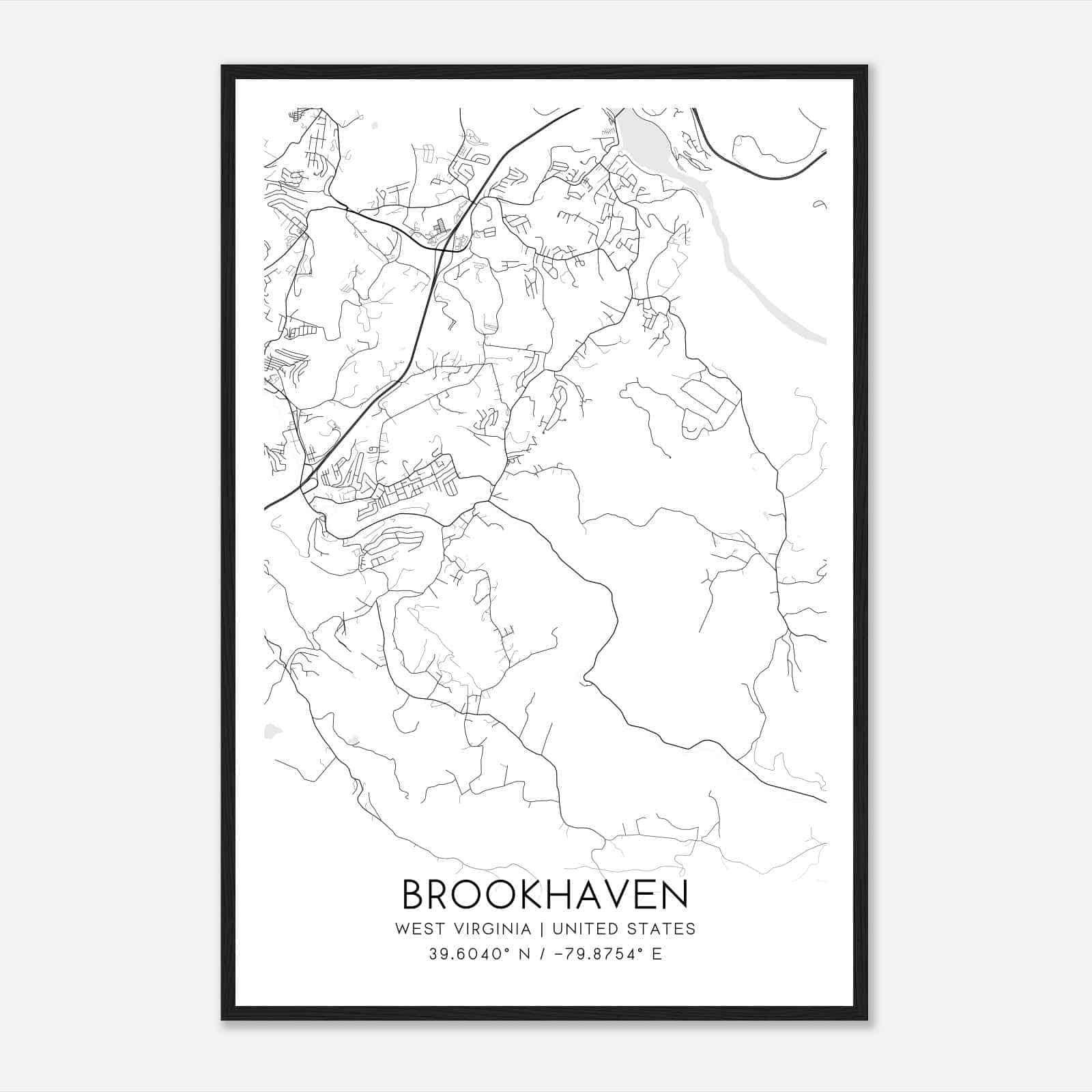 Brookhaven West Virginia Map Poster, Modern Home Decor Wall Art Print