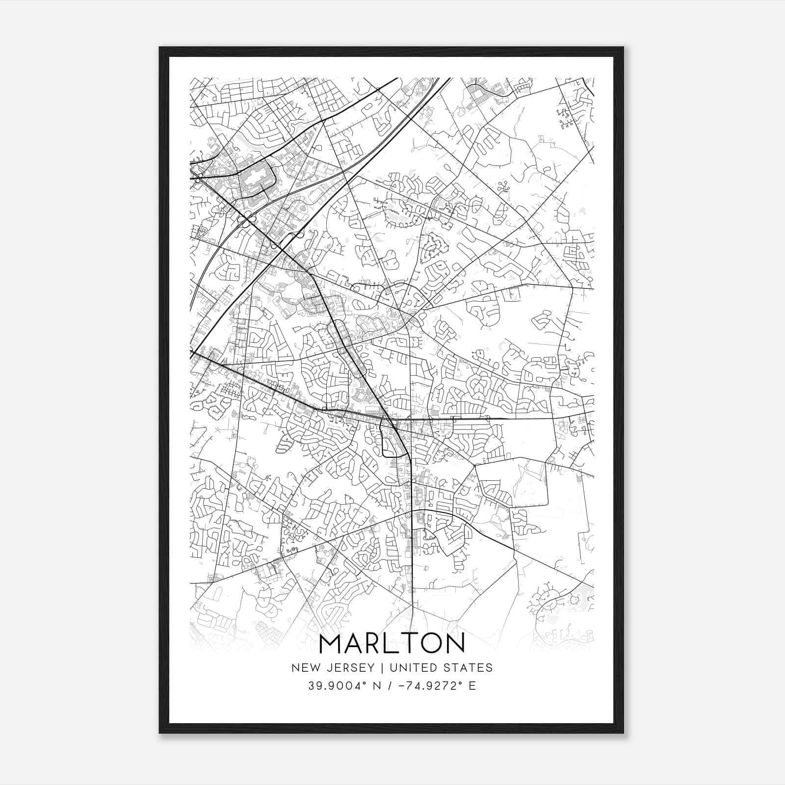 Marlton New Jersey Map Poster, Modern Home Decor Wall Art Print