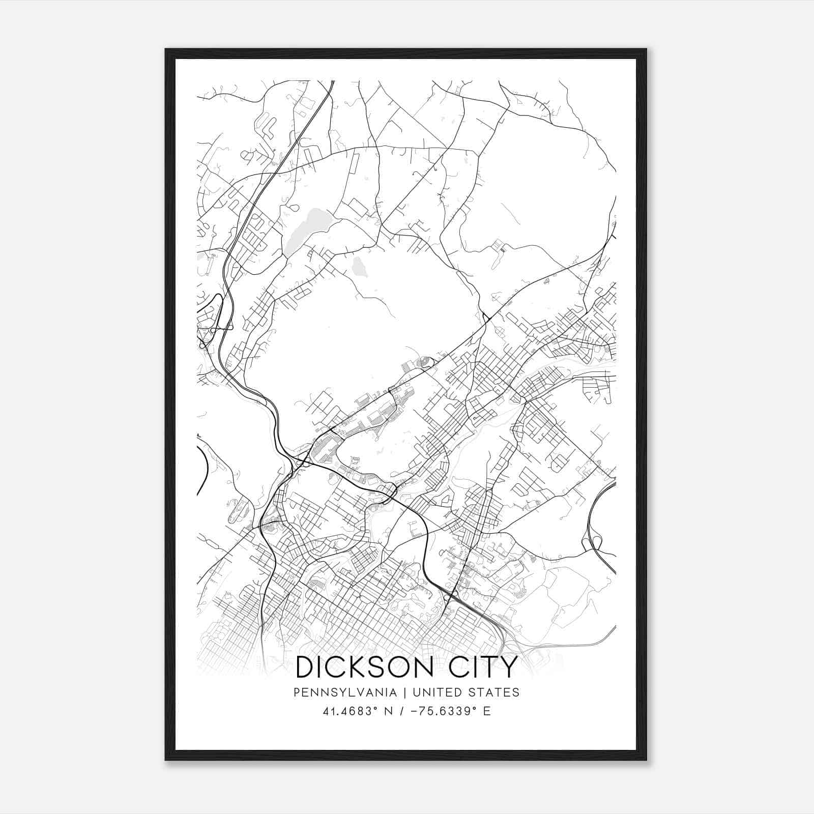 Dickson City Pennsylvania Map Poster, Modern Home Decor Wall Art Print