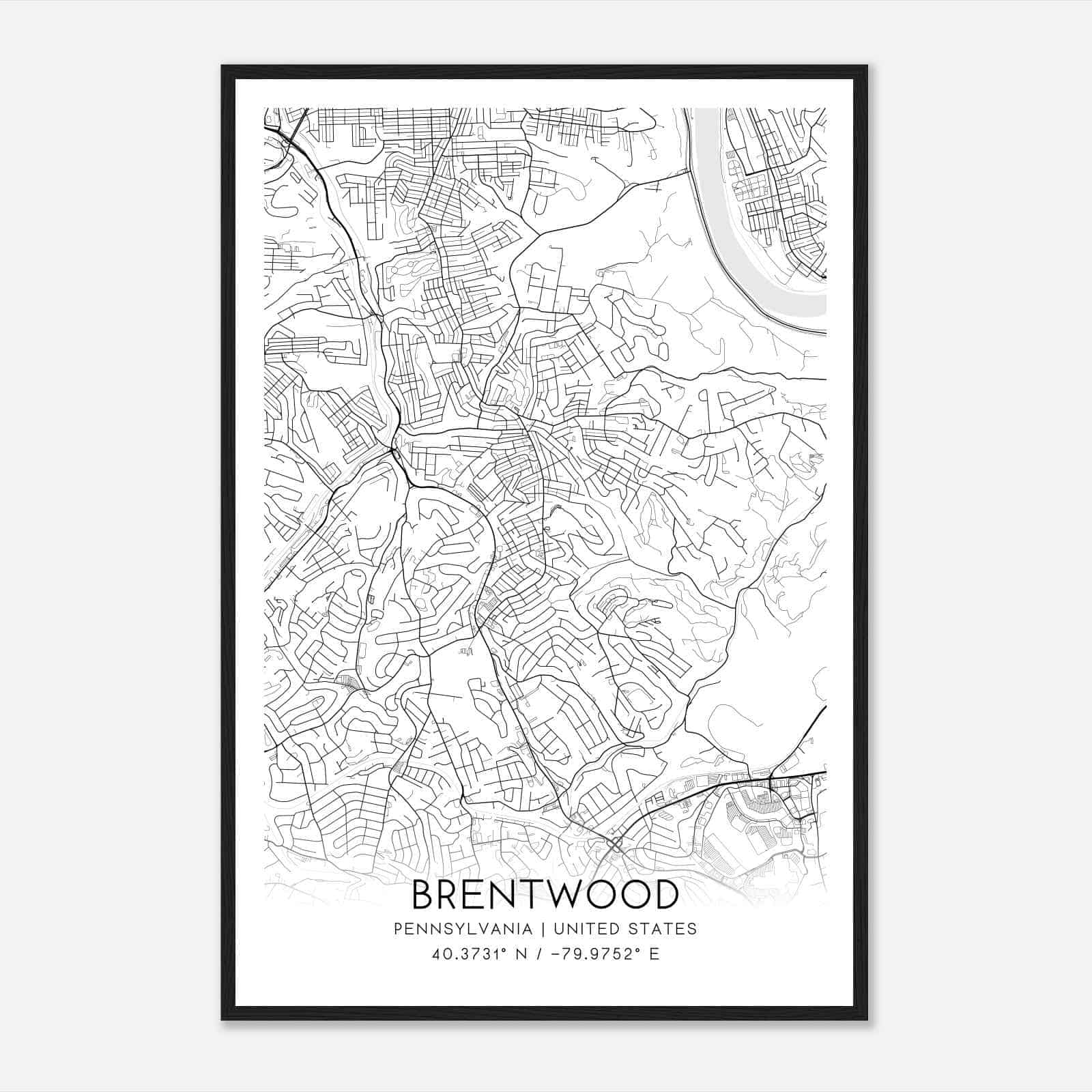 Brentwood Pennsylvania Map Poster, Modern Home Decor Wall Art Print