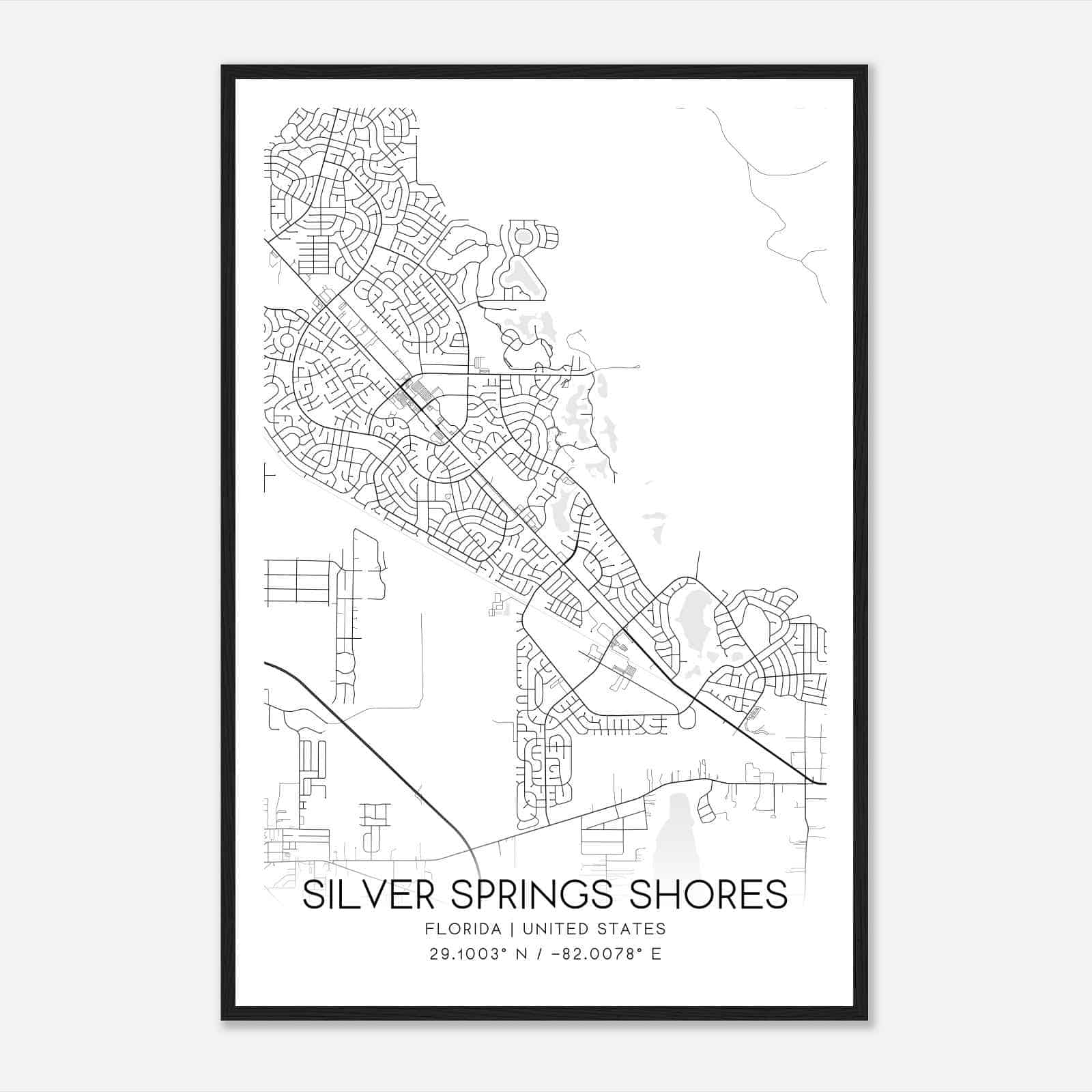 Silver Springs Shores Florida Map Poster, Modern Home Decor Wall Art Print