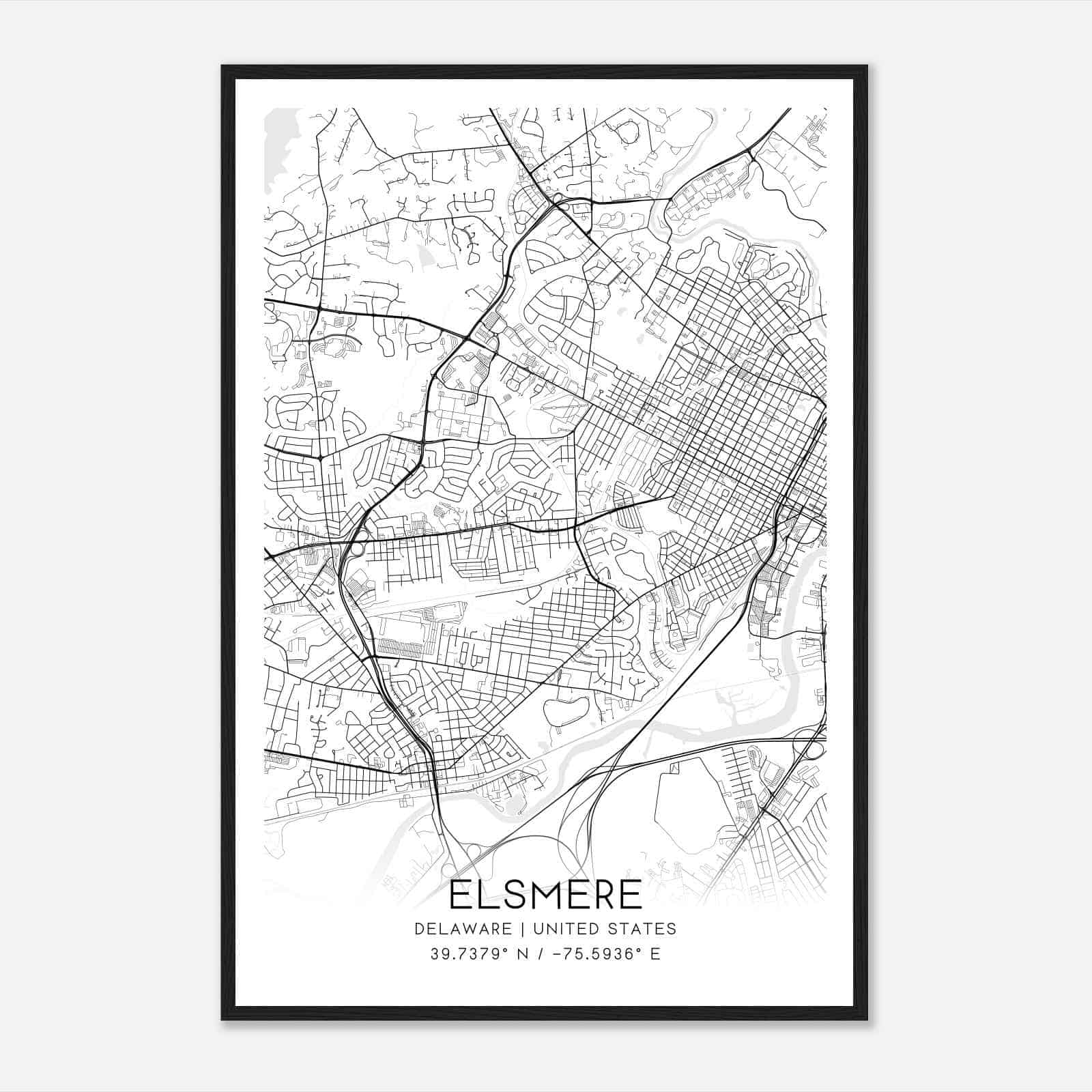 Elsmere Delaware Map Poster, Modern Home Decor Wall Art Print