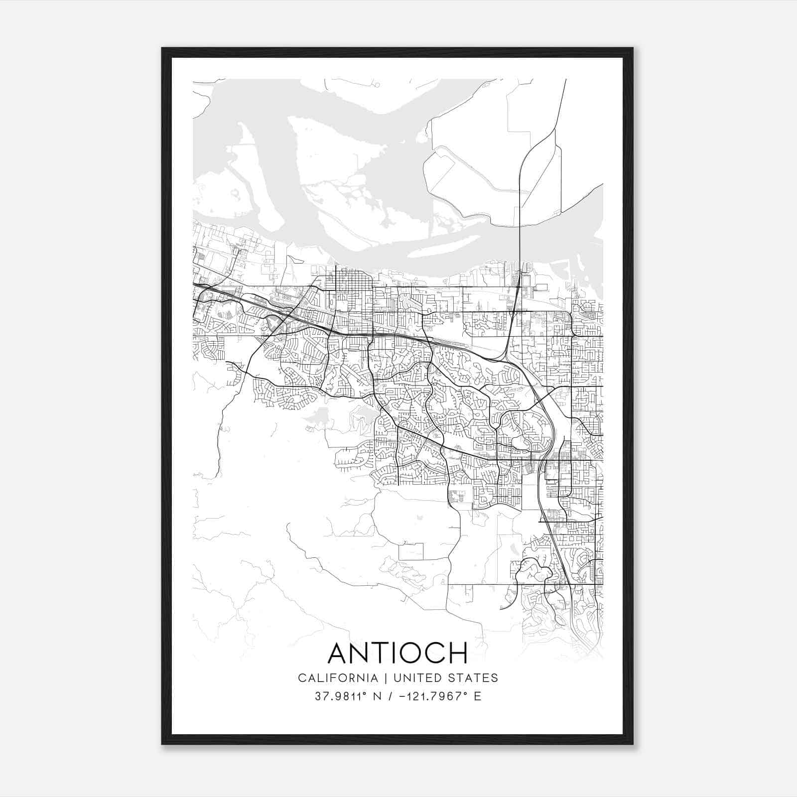 Antioch California Map Poster, Modern Home Decor Wall Art Print