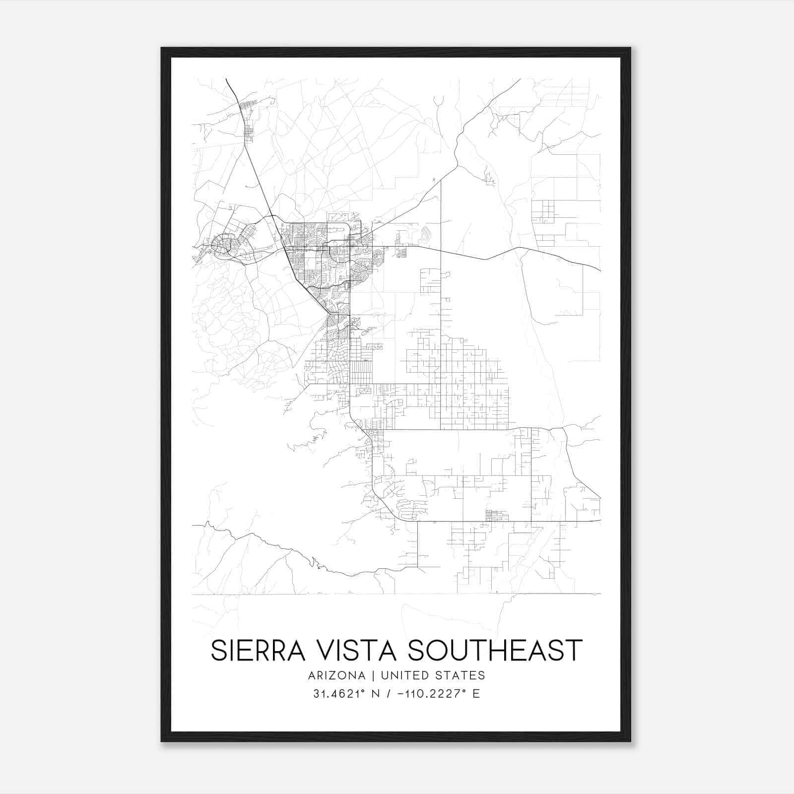 Sierra Vista Southeast Arizona Map Poster, Modern Home Decor Wall Art Print