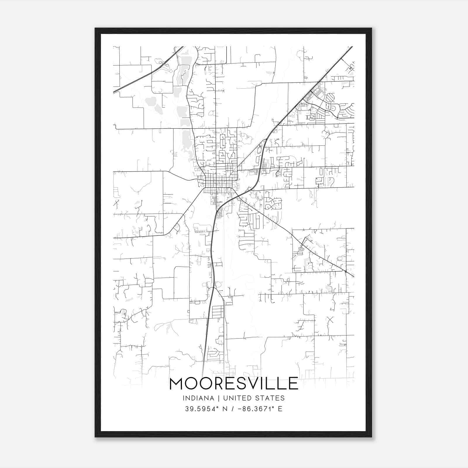 Mooresville Indiana Map Poster, Modern Home Decor Wall Art Print Mooresville Indiana Map Poster, Modern Home Decor Wall Art Print
