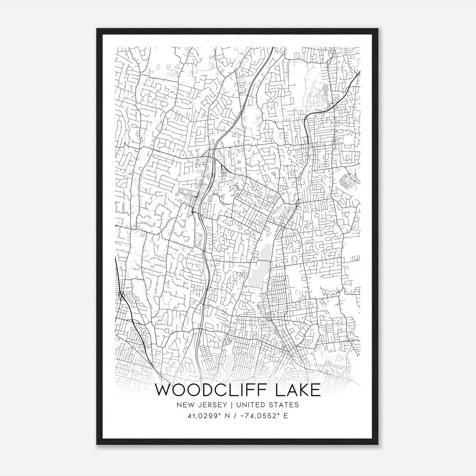 Woodcliff Lake New Jersey Map Poster, Modern Home Decor Wall Art Print