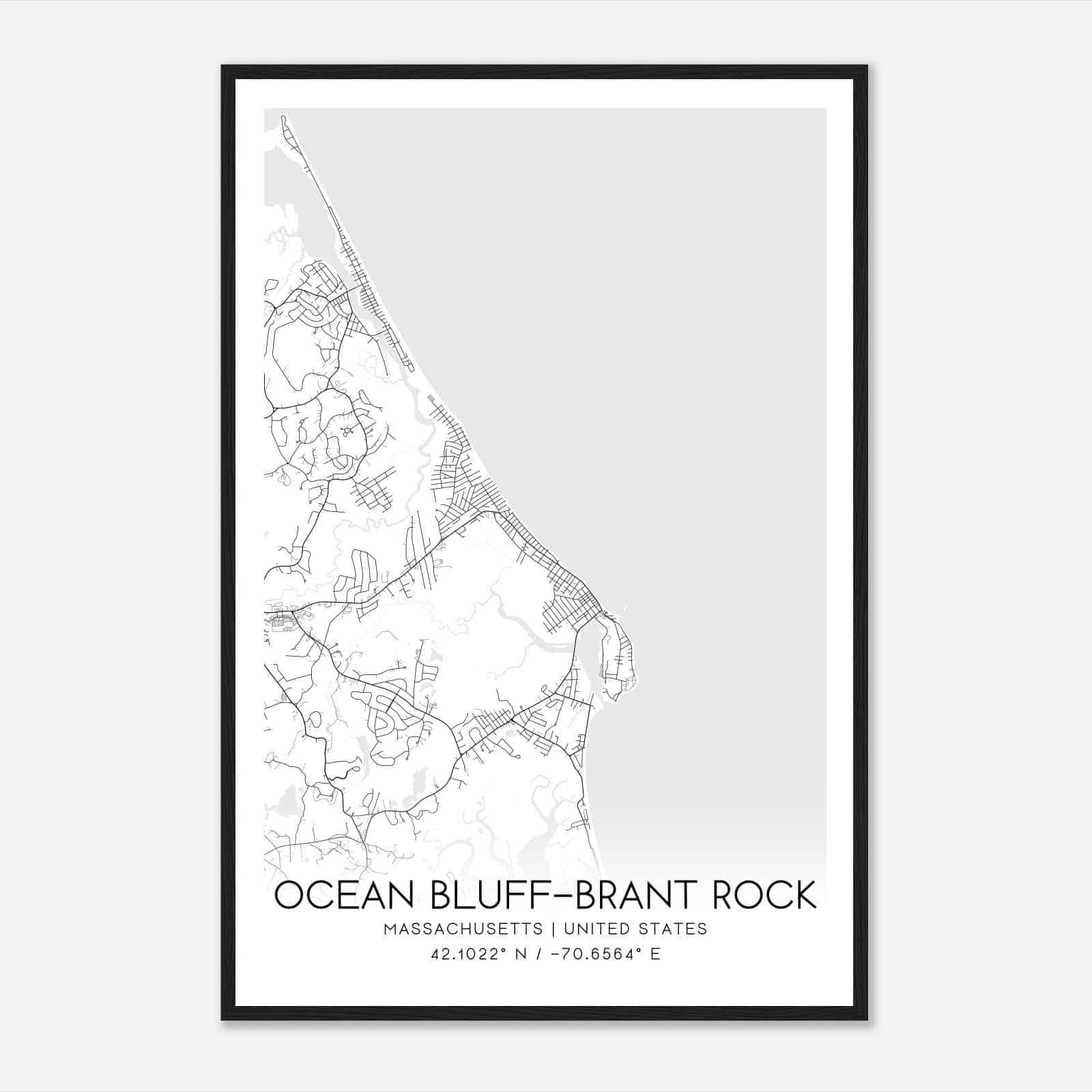 Ocean Bluff-Brant Rock Massachusetts Map Poster, Modern Home Decor Wall Art Print