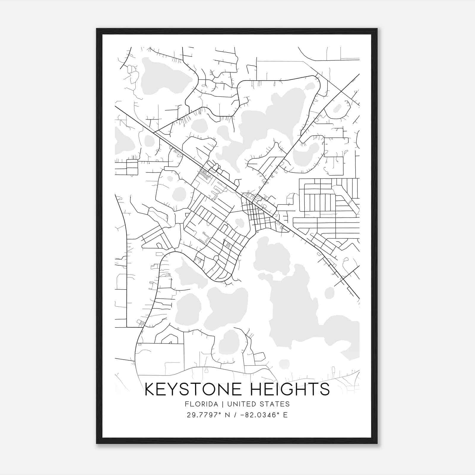 Keystone Heights Florida Map Poster, Modern Home Decor Wall Art Print