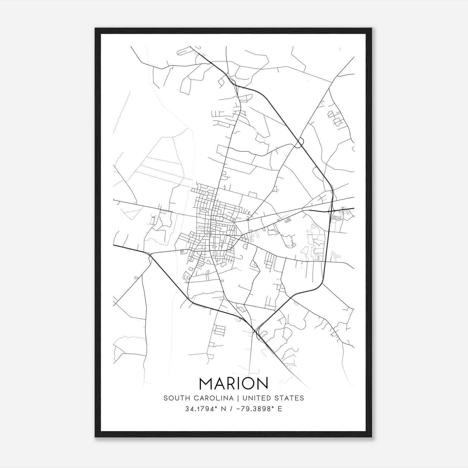 Marion South Carolina Map Poster, Modern Home Decor Wall Art Print