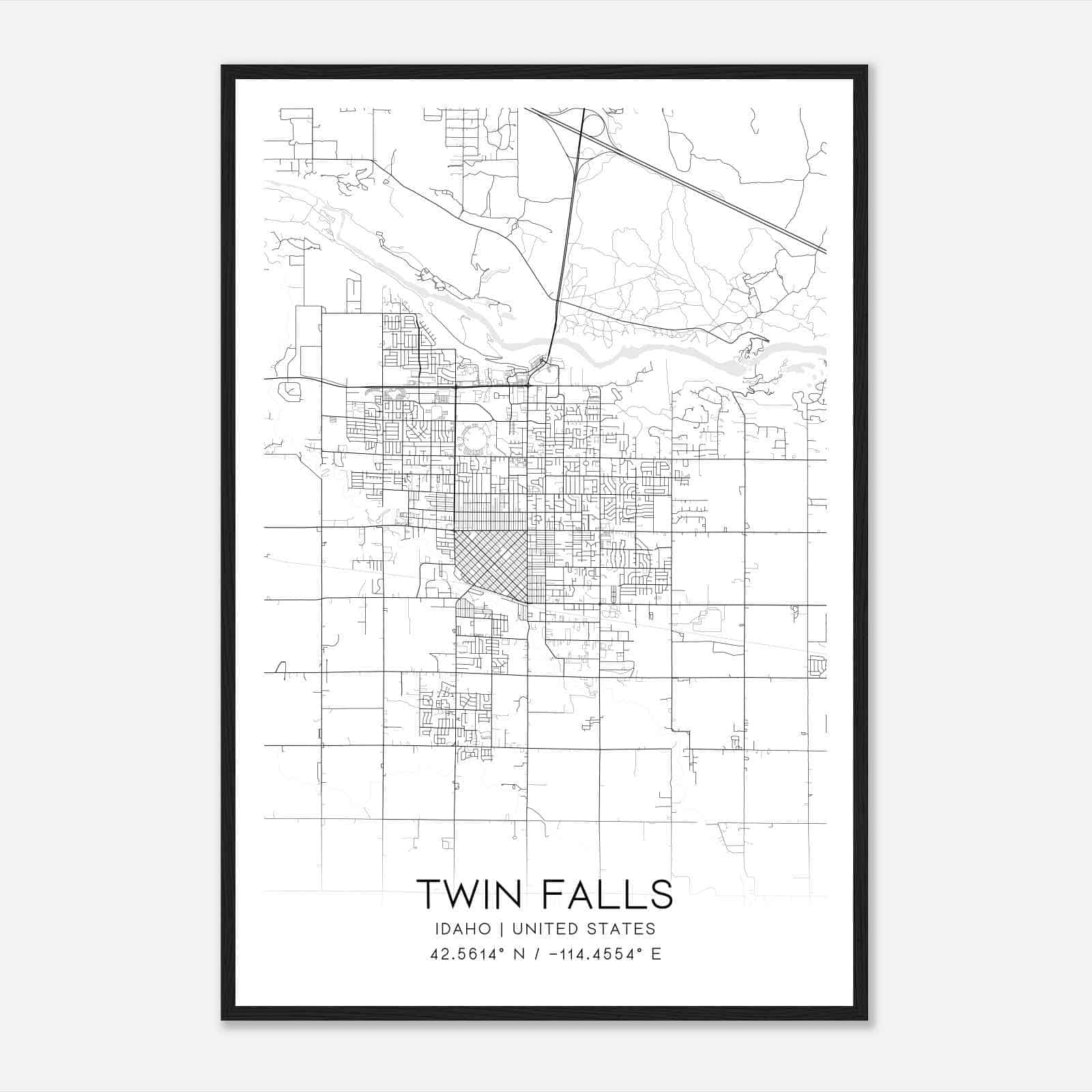 Twin Falls Idaho Map Poster, Modern Home Decor Wall Art Print