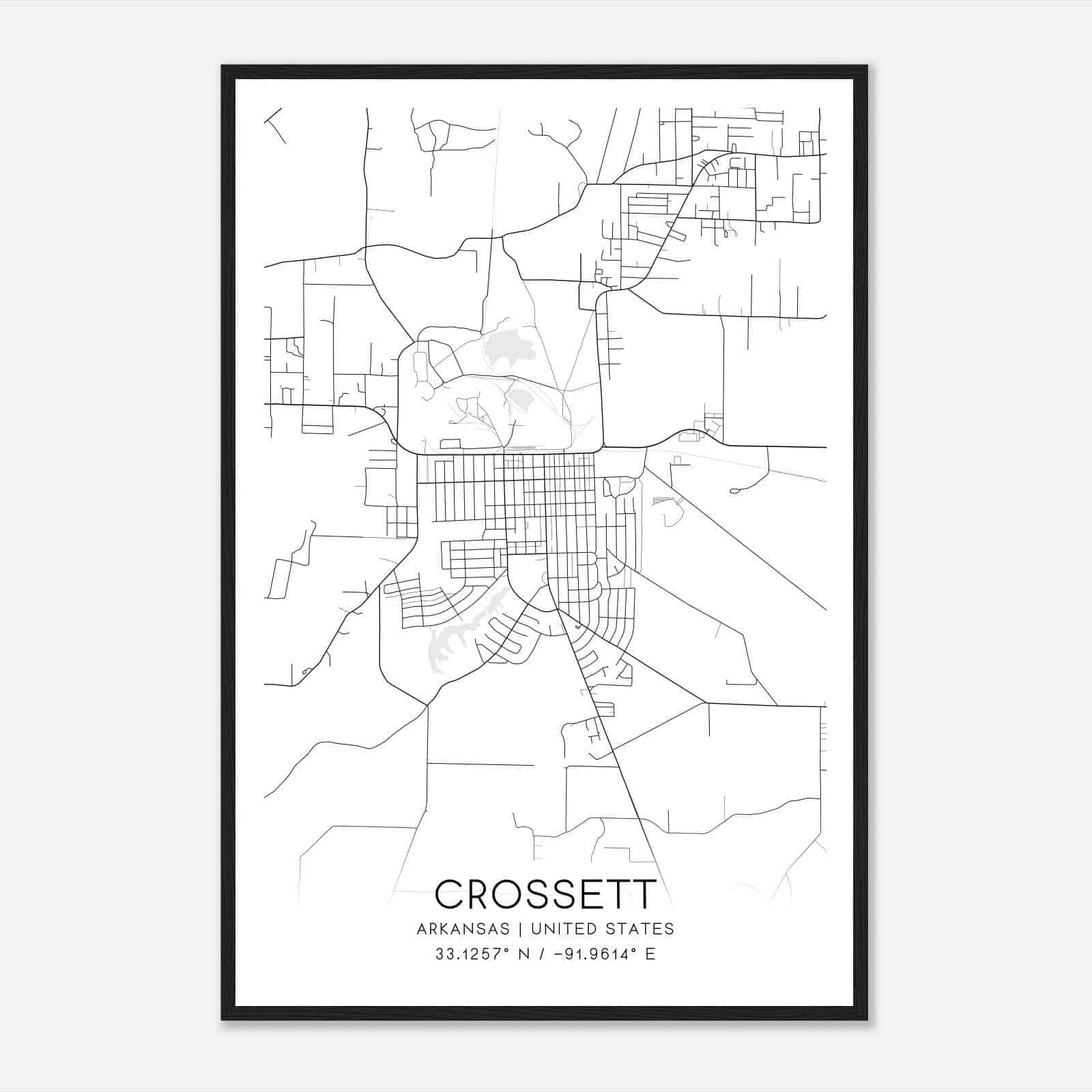 Crossett Arkansas Map Poster, Modern Home Decor Wall Art Print