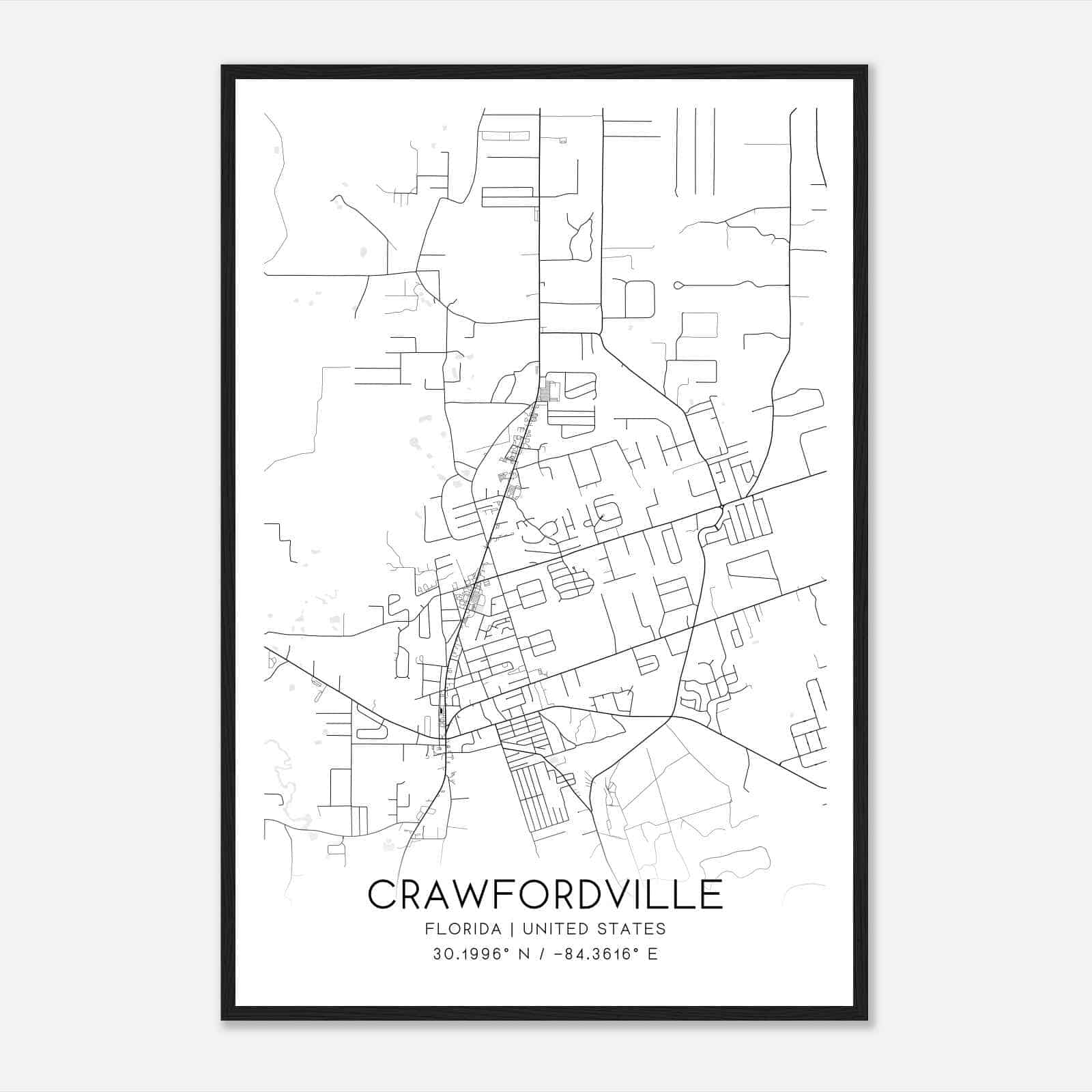 Crawfordville Florida Map Poster, Modern Home Decor Wall Art Print