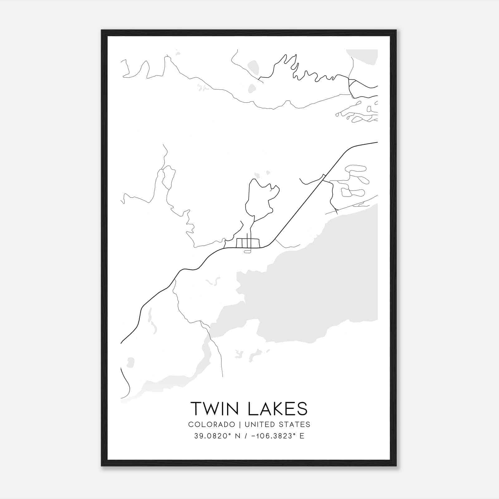 Twin Lakes Colorado Map Poster, Modern Home Decor Wall Art Print