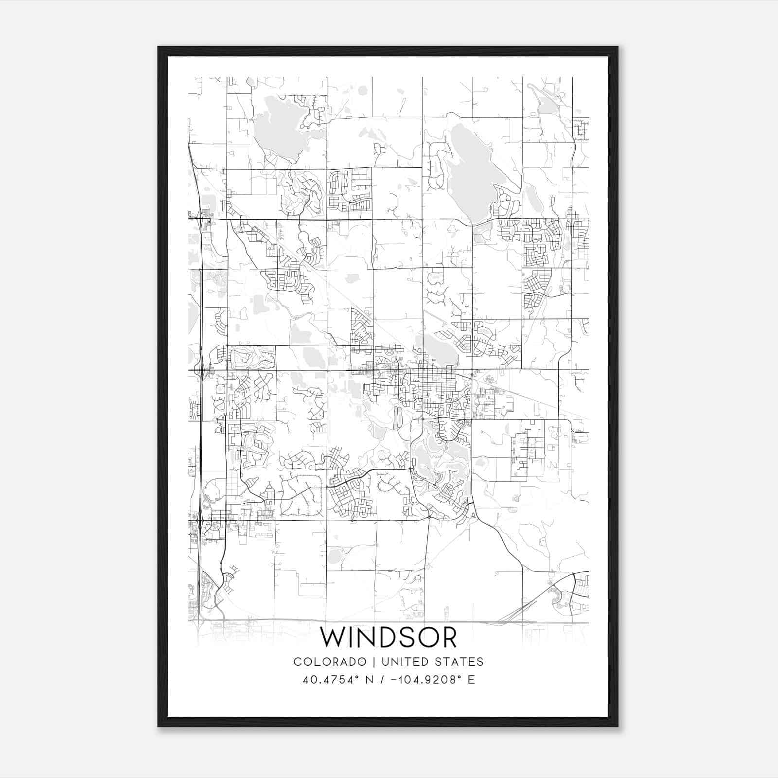 Windsor Colorado Map Poster, Modern Home Decor Wall Art Print