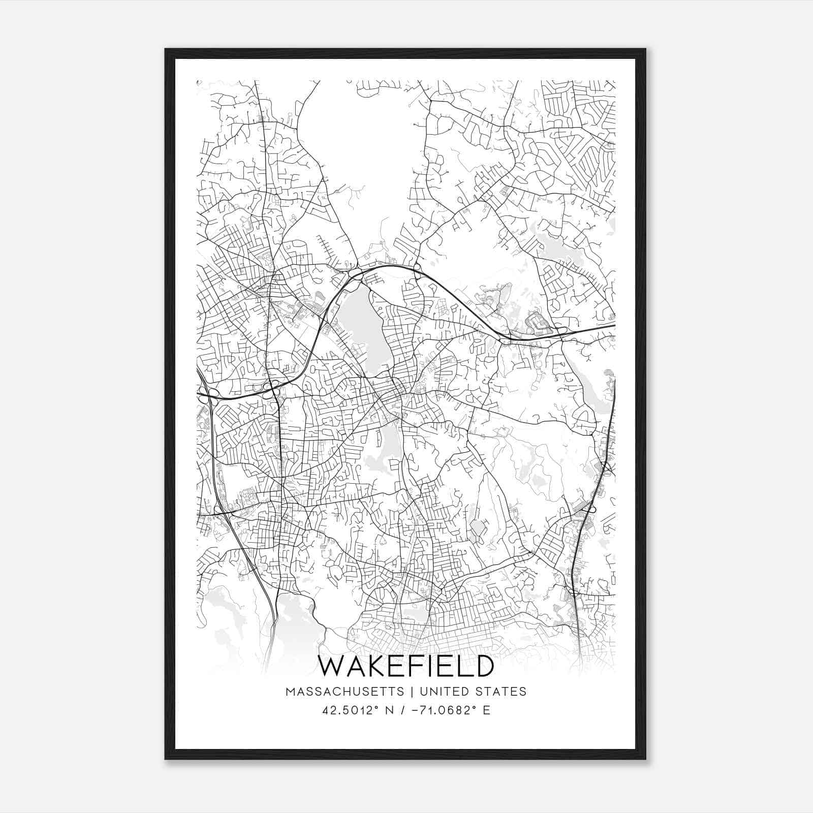 Wakefield Massachusetts Map Poster, Modern Home Decor Wall Art Print