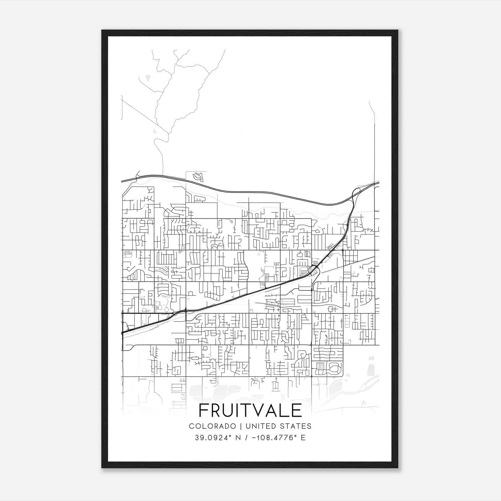 Fruitvale Colorado Map Poster, Modern Home Decor Wall Art Print