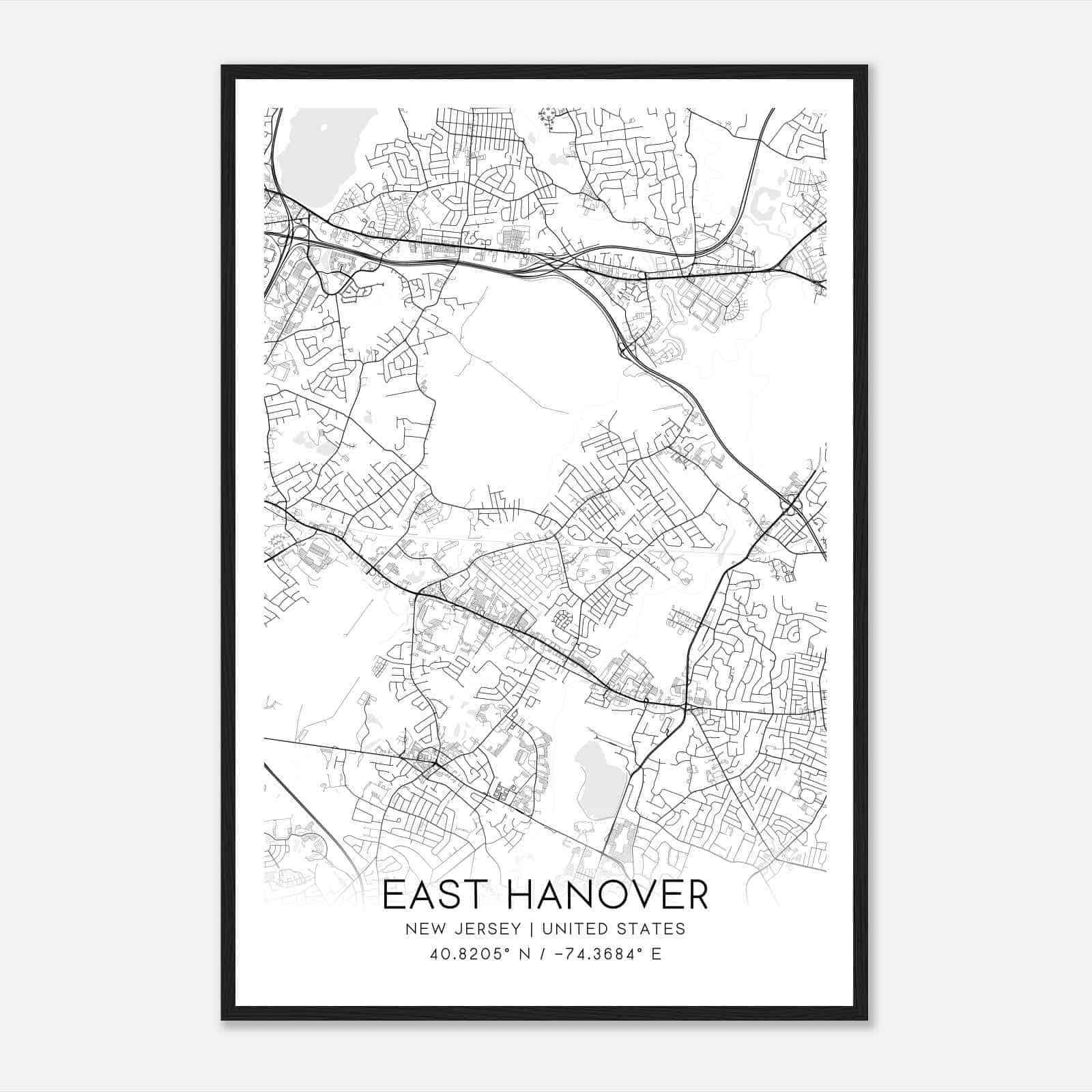 East Hanover New Jersey Map Poster, Modern Home Decor Wall Art Print