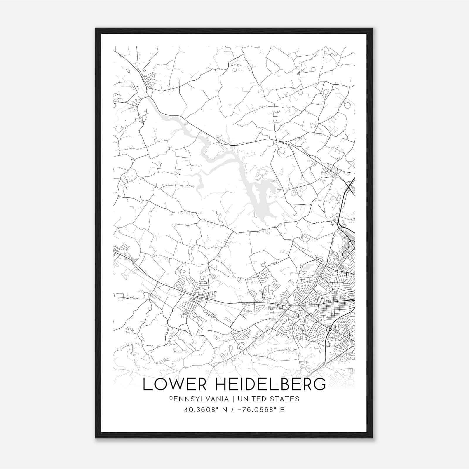 Lower Heidelberg Pennsylvania Map Poster, Modern Home Decor Wall Art Print