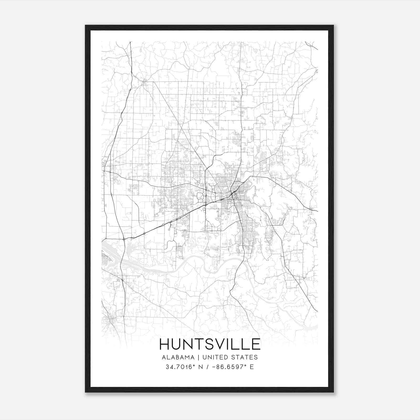 Huntsville Alabama Map Poster, Modern Home Decor Wall Art Print
