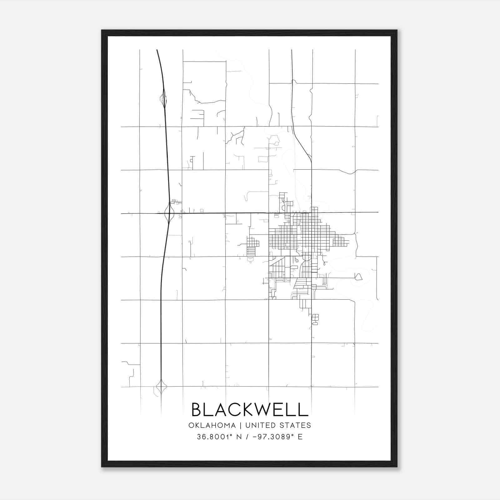 Blackwell Oklahoma Map Poster, Modern Home Decor Wall Art Print