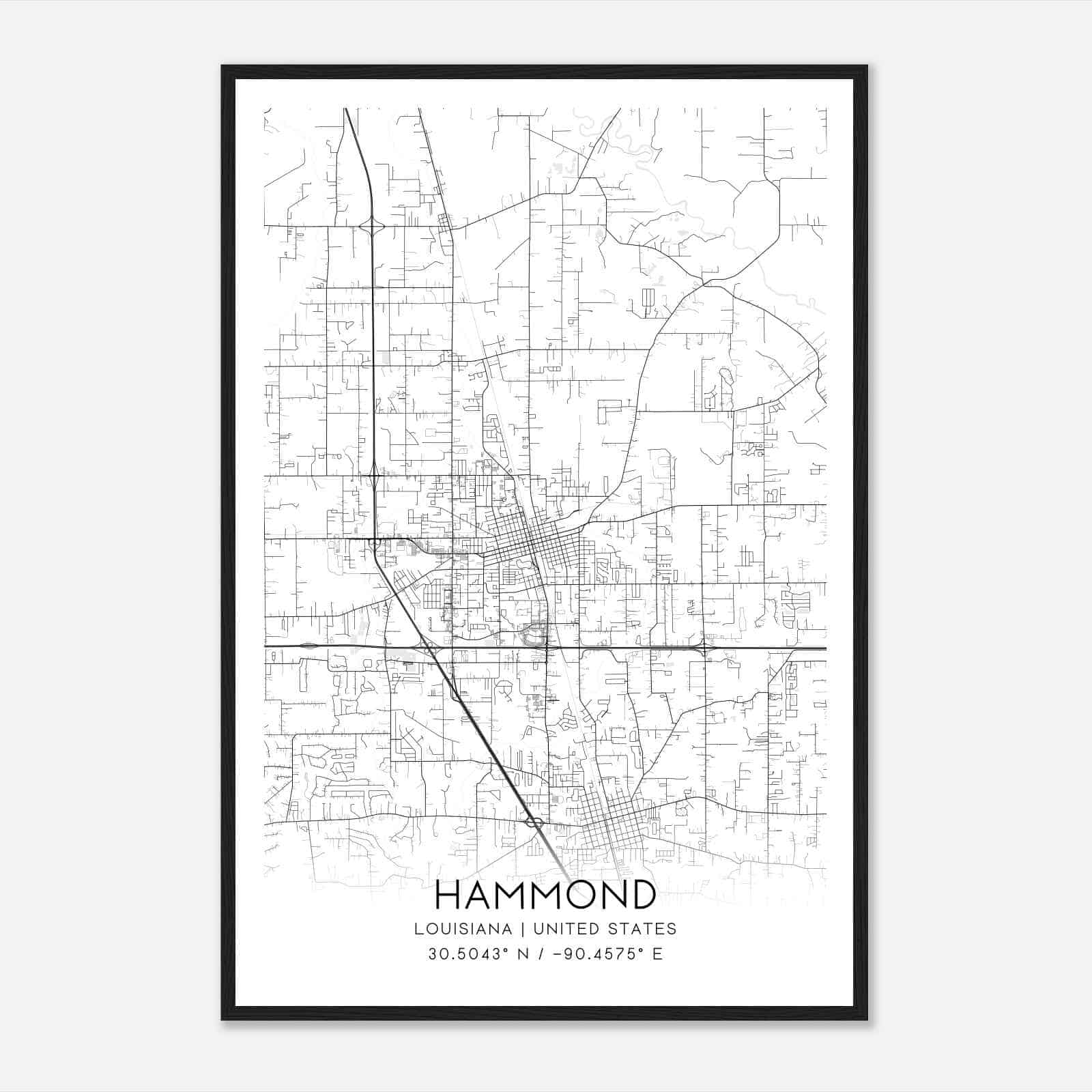 Hammond Louisiana Map Poster, Modern Home Decor Wall Art Print