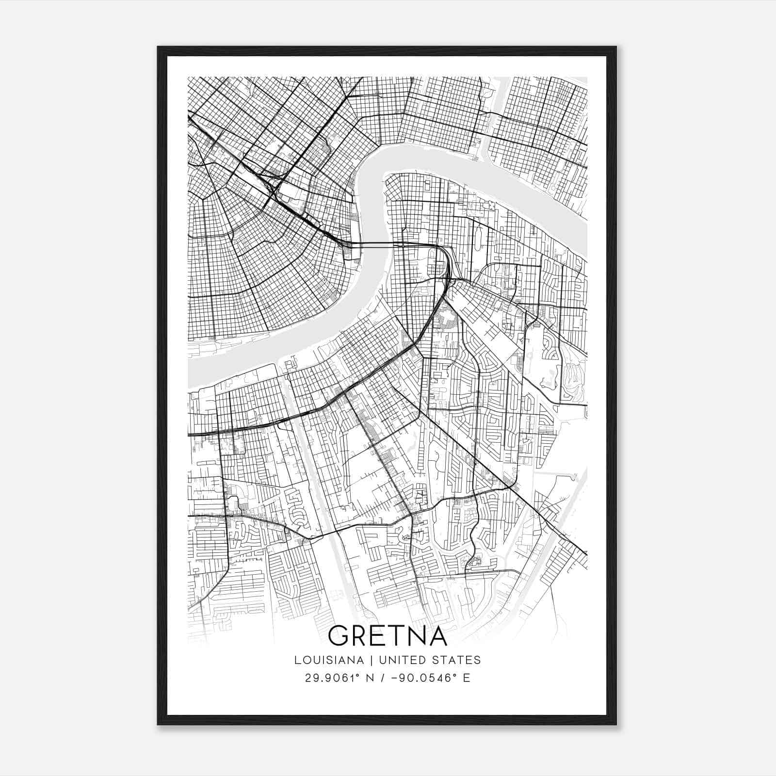 Gretna Louisiana Map Poster, Modern Home Decor Wall Art Print