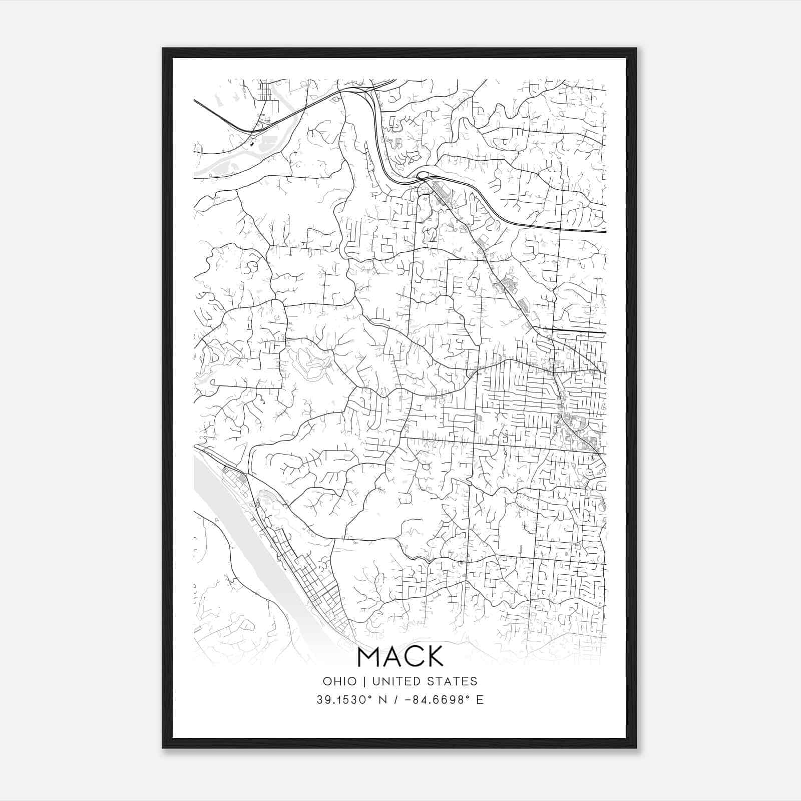 Mack Ohio Map Poster, Modern Home Decor Wall Art Print