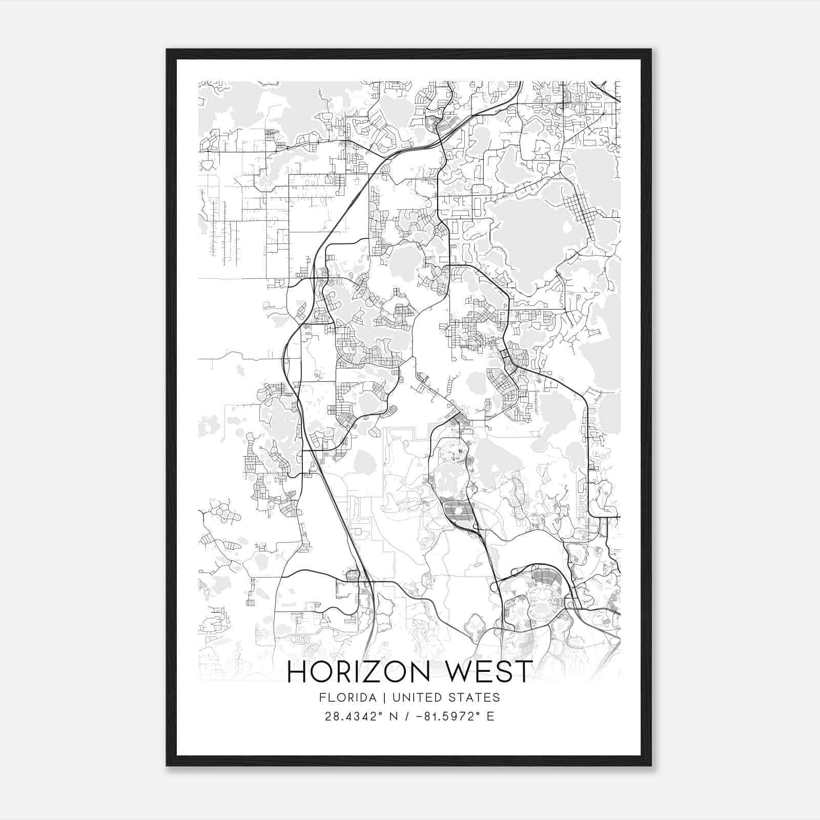 Horizon West Florida Map Poster, Modern Home Decor Wall Art Print