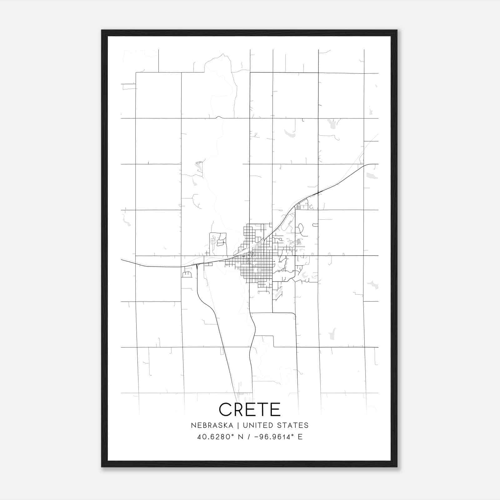 Crete Nebraska Map Poster, Modern Home Decor Wall Art Print