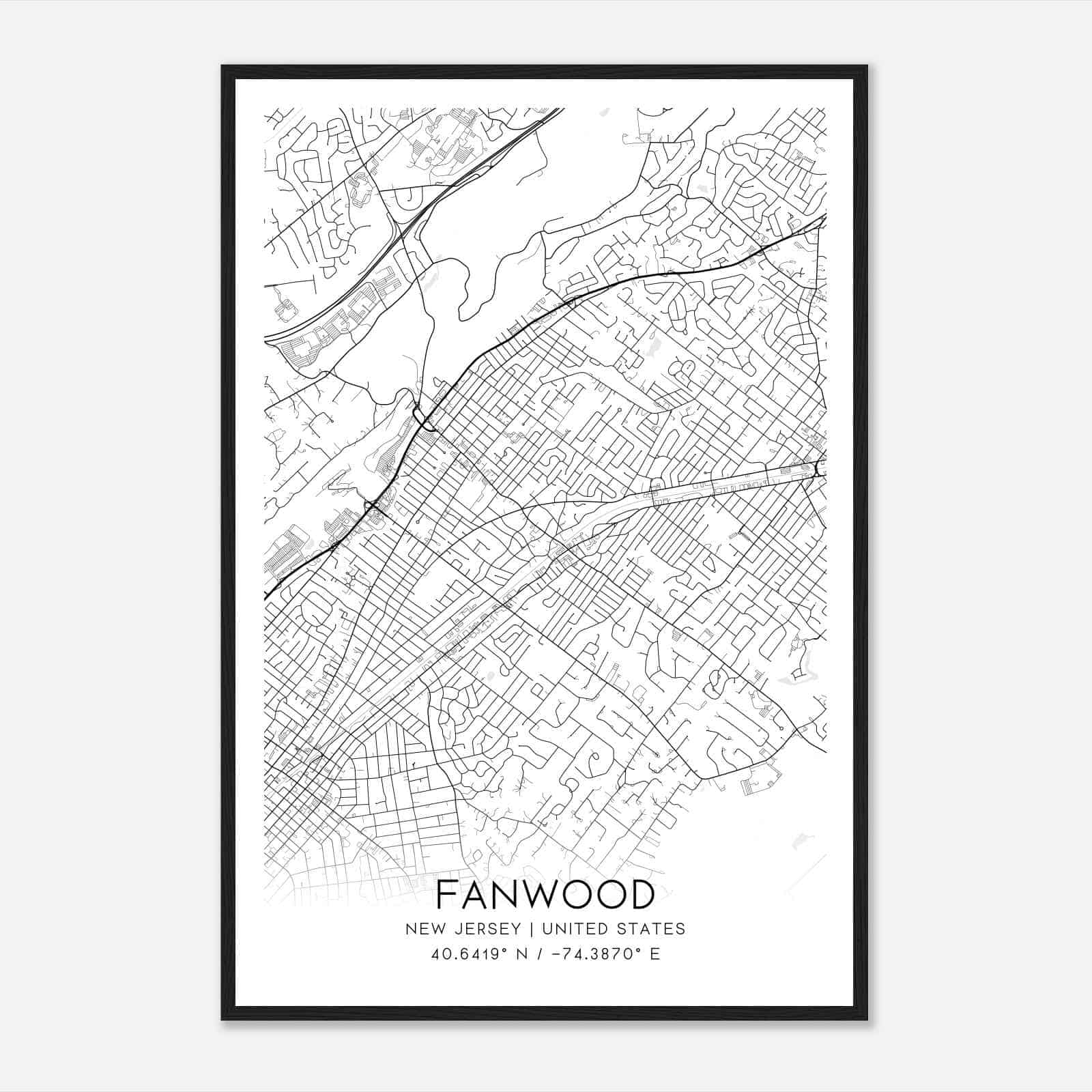 Fanwood New Jersey Map Poster, Modern Home Decor Wall Art Print