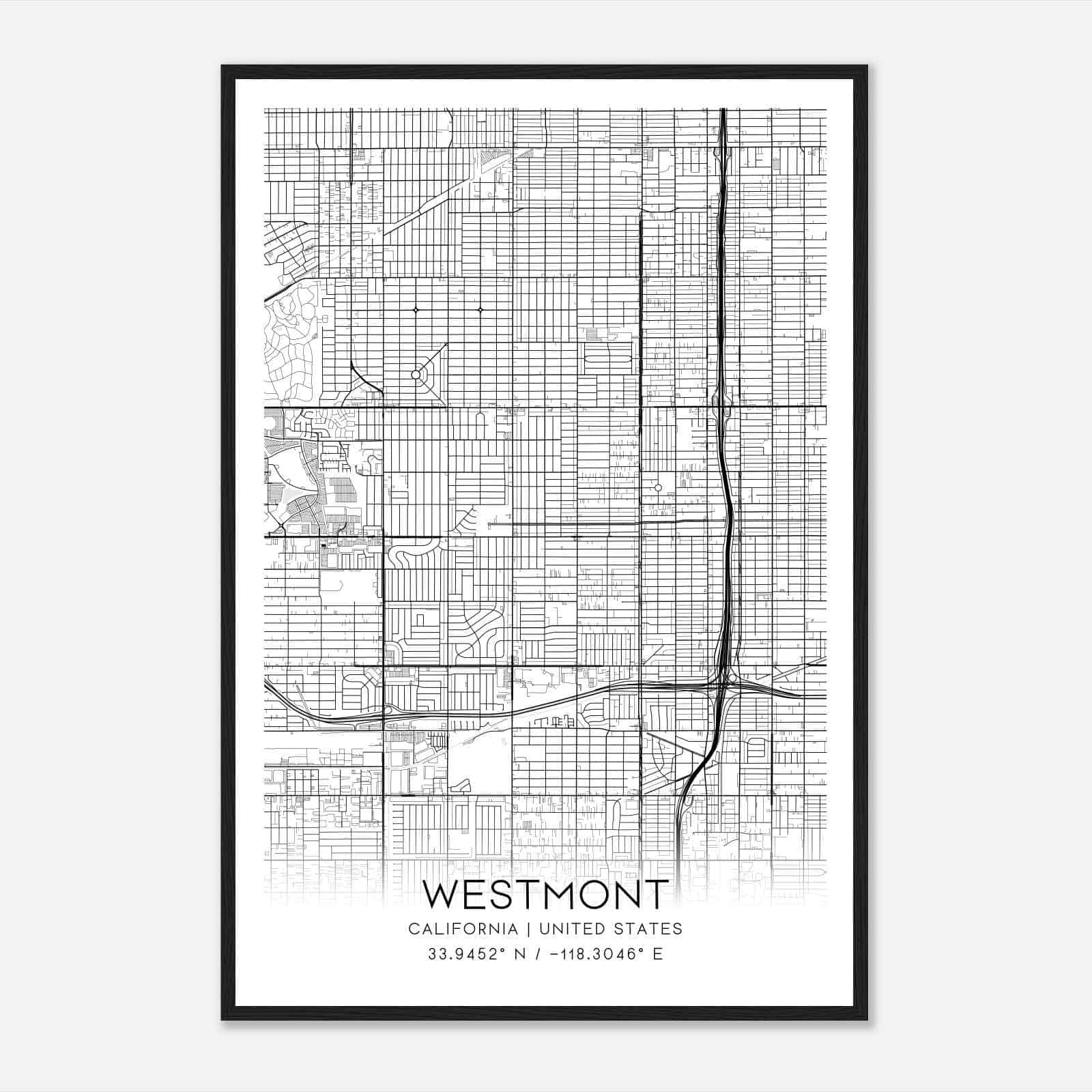 Westmont California Map Poster, Modern Home Decor Wall Art Print