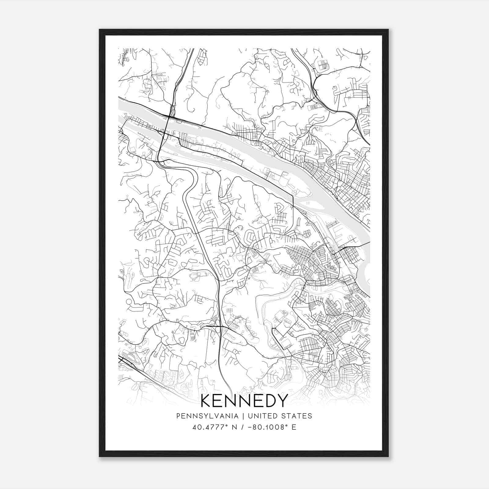 Kennedy Pennsylvania Map Poster, Modern Home Decor Wall Art Print